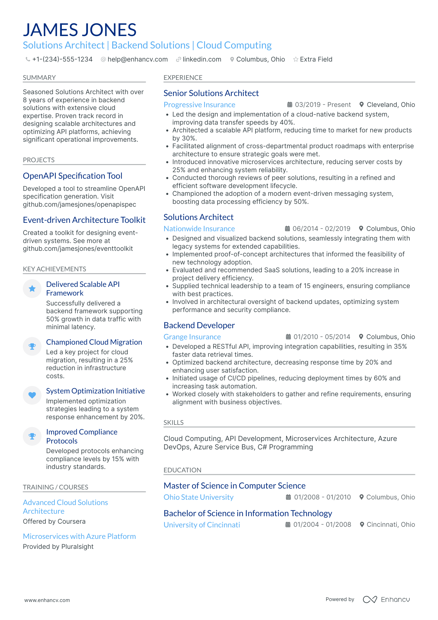 Enterprise Solutions Architect Resume Example