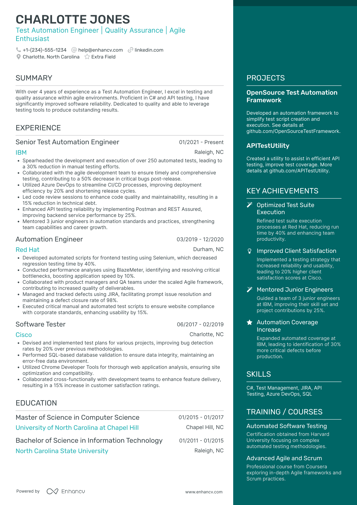 Test Automation Engineer Resume Example