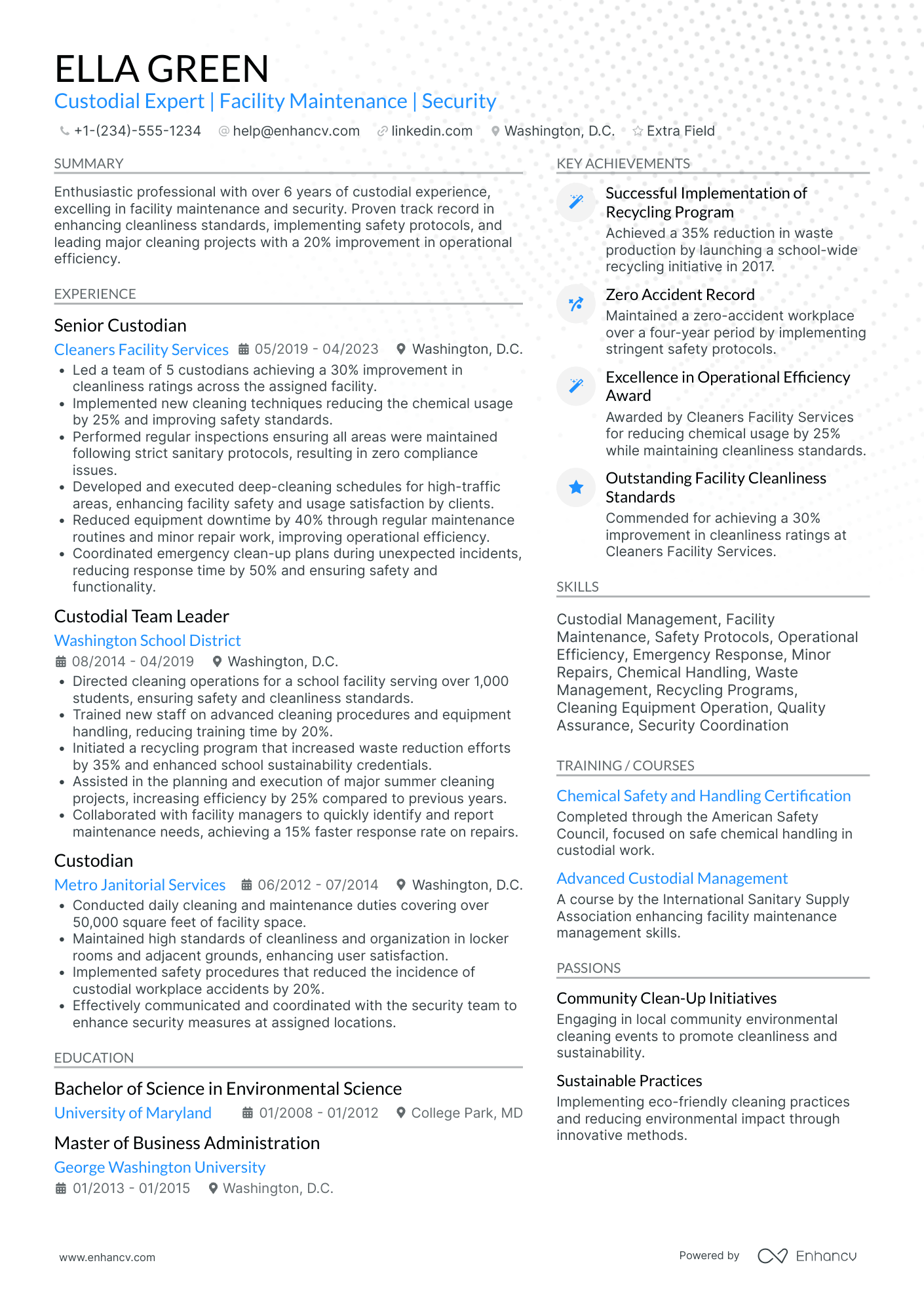 Head Custodian Resume Example