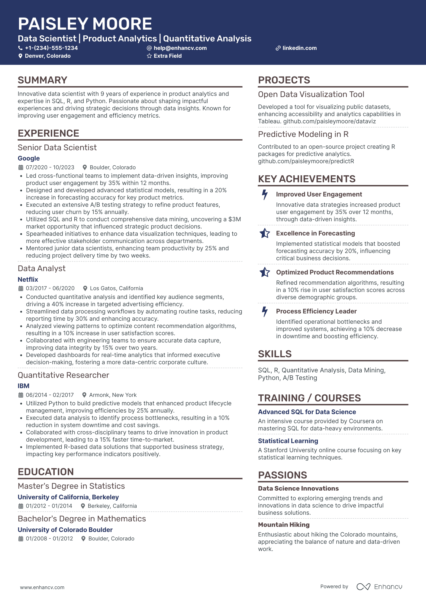 Facebook Analytics Expert Resume Example