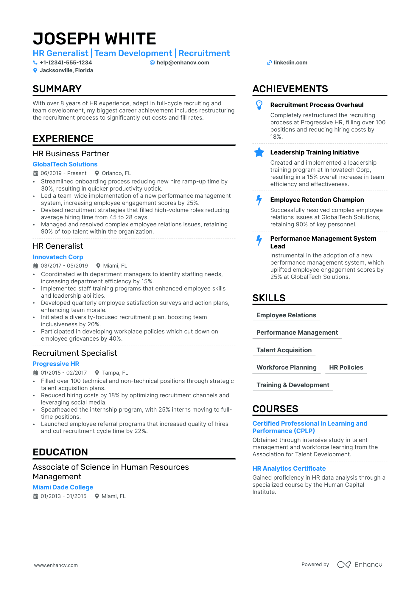 HR Generalist Resume Example