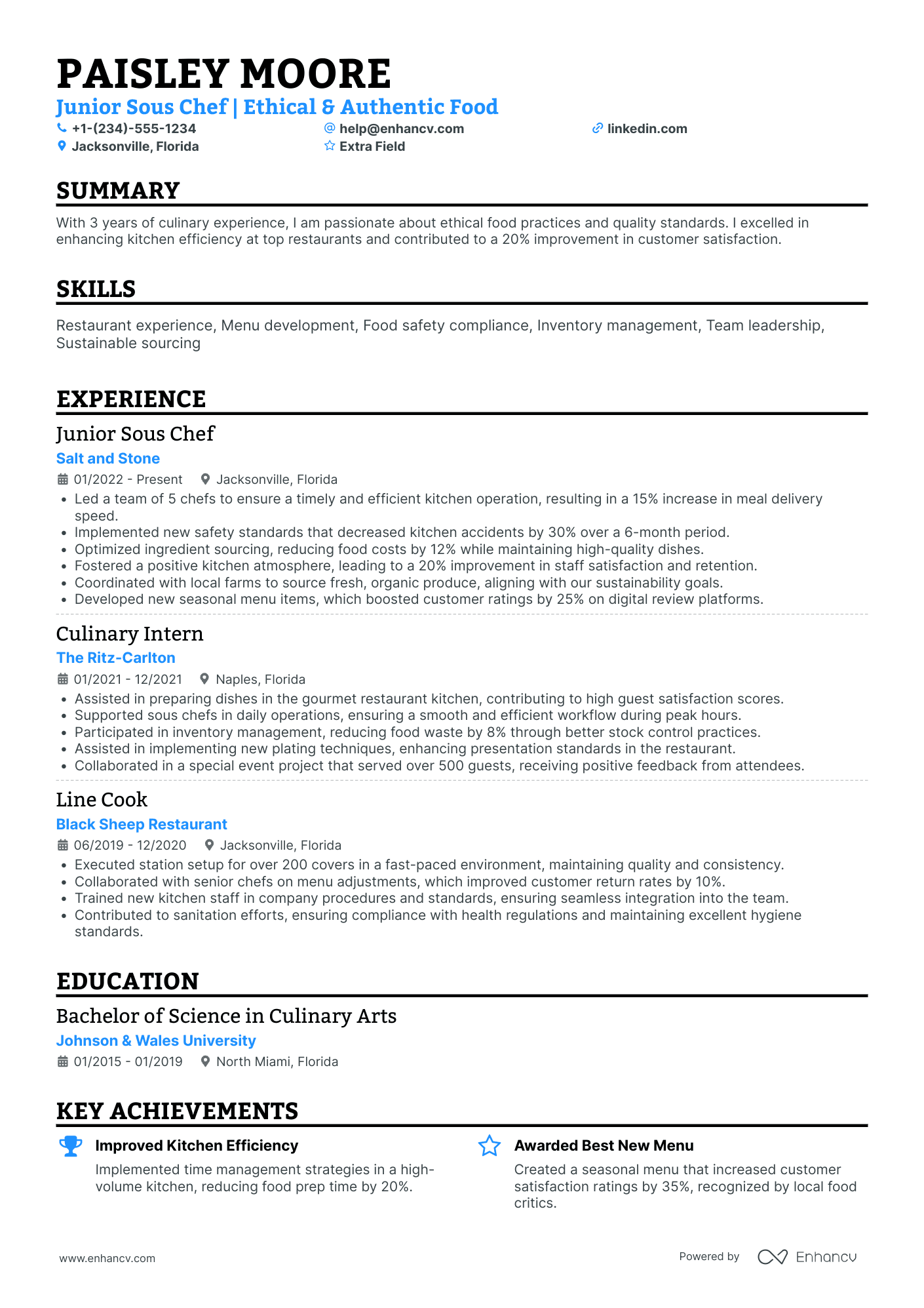 Junior Chef Resume Example