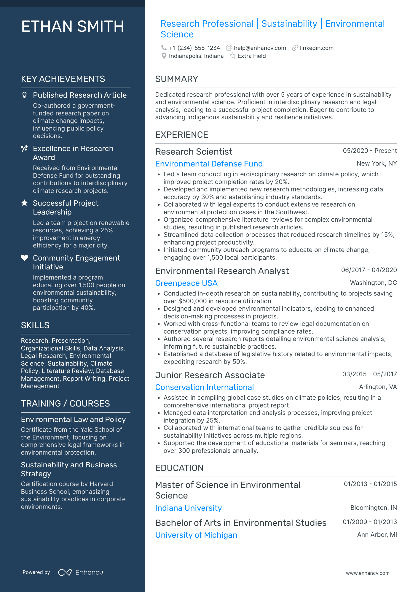 Environmental Researcher Resume Example