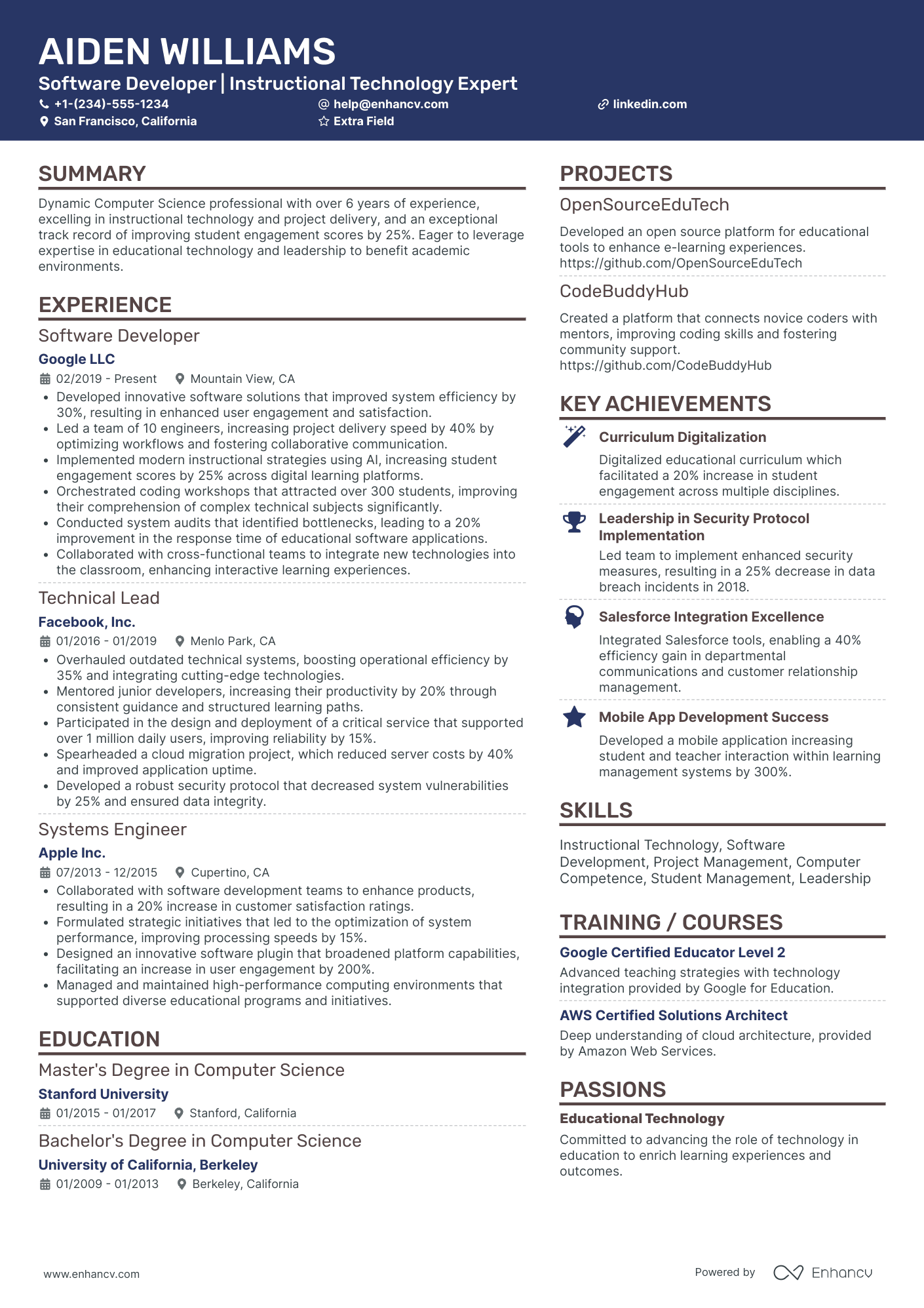 Computer Science Instructional Designer Resume Example