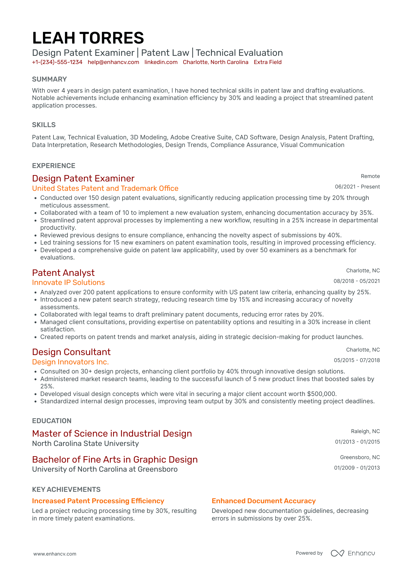 US Patent Examiner Resume Example