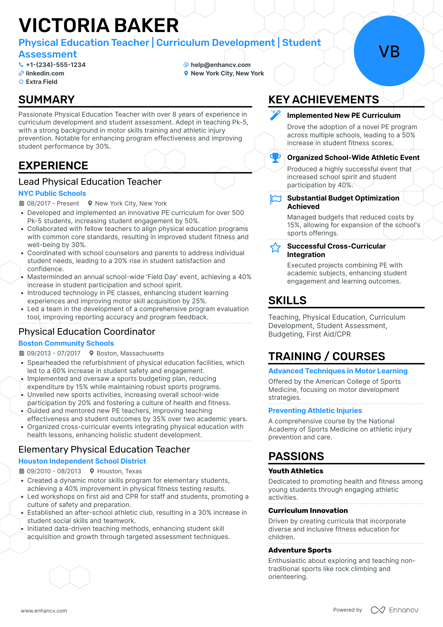 Physical Education Dance Teacher Resume Example