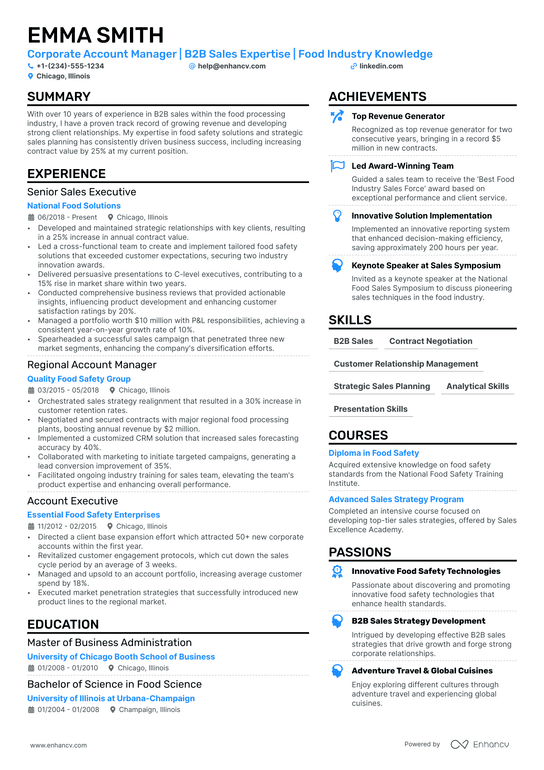 Corporate Account Manager Resume Example