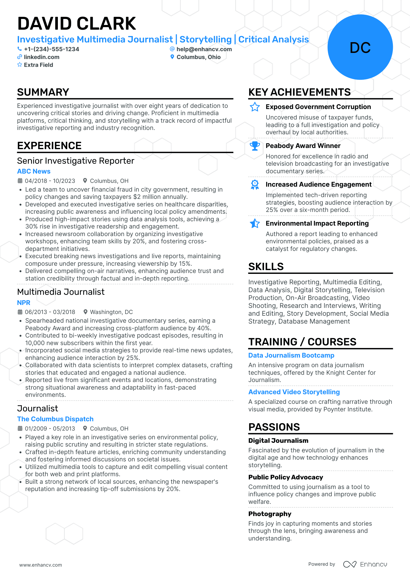 Photo Journalist Resume Example