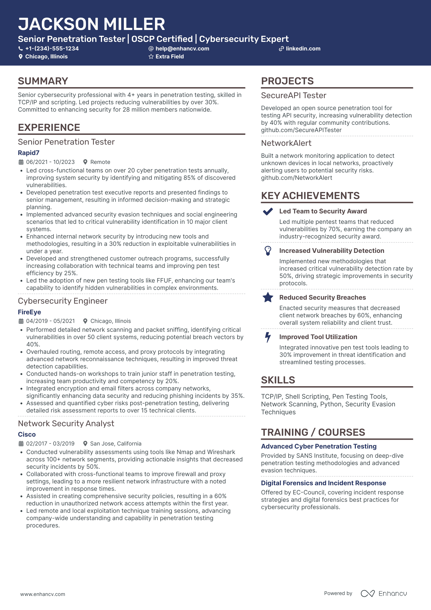 Senior Penetration Tester Resume Example