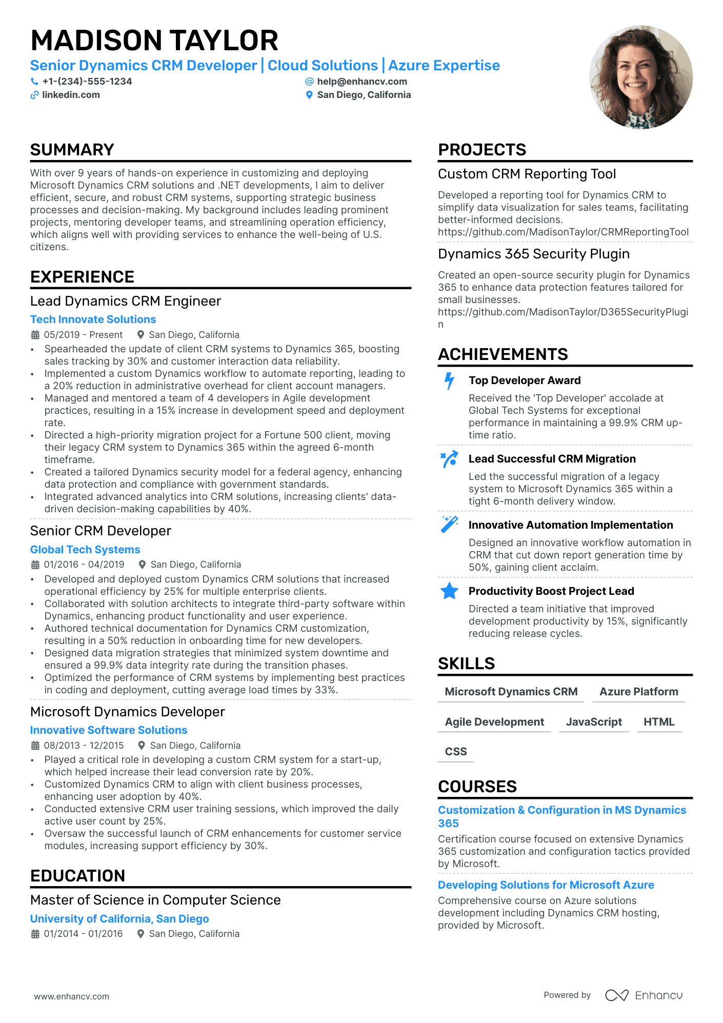 CRM Developer Resume Example