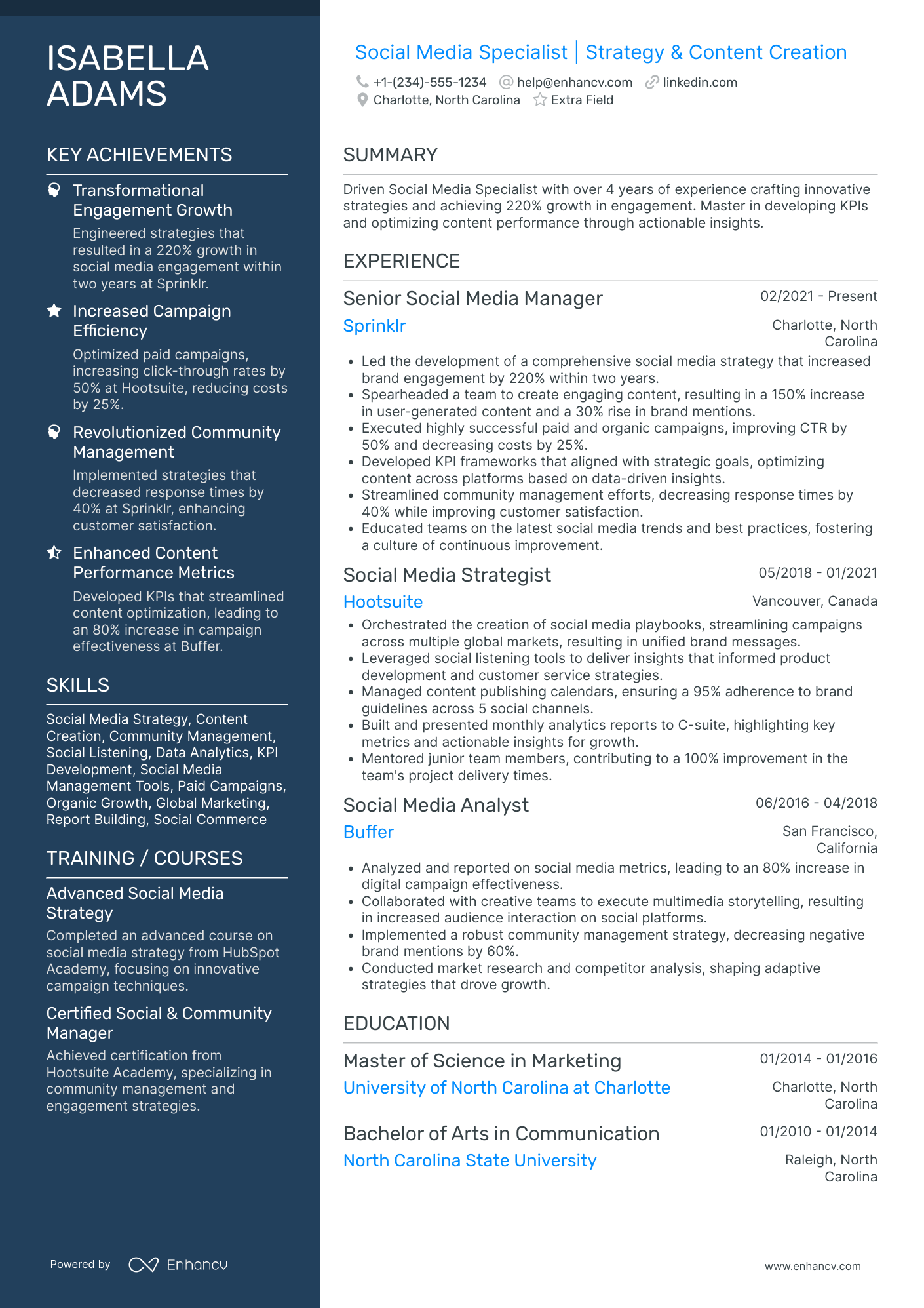 Social Media Engagement Specialist Resume Example