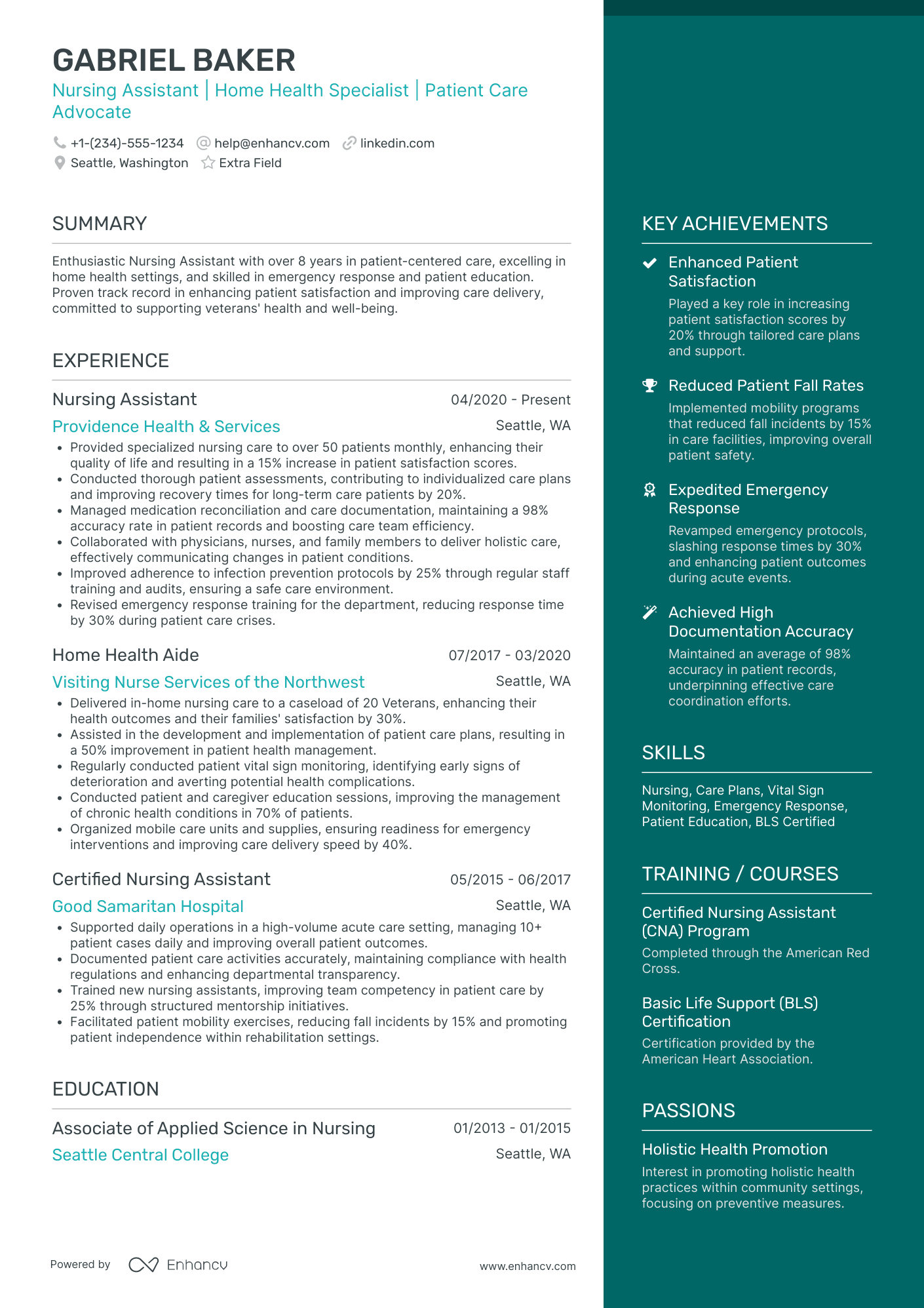 Home Health Nursing Assistant Resume Example