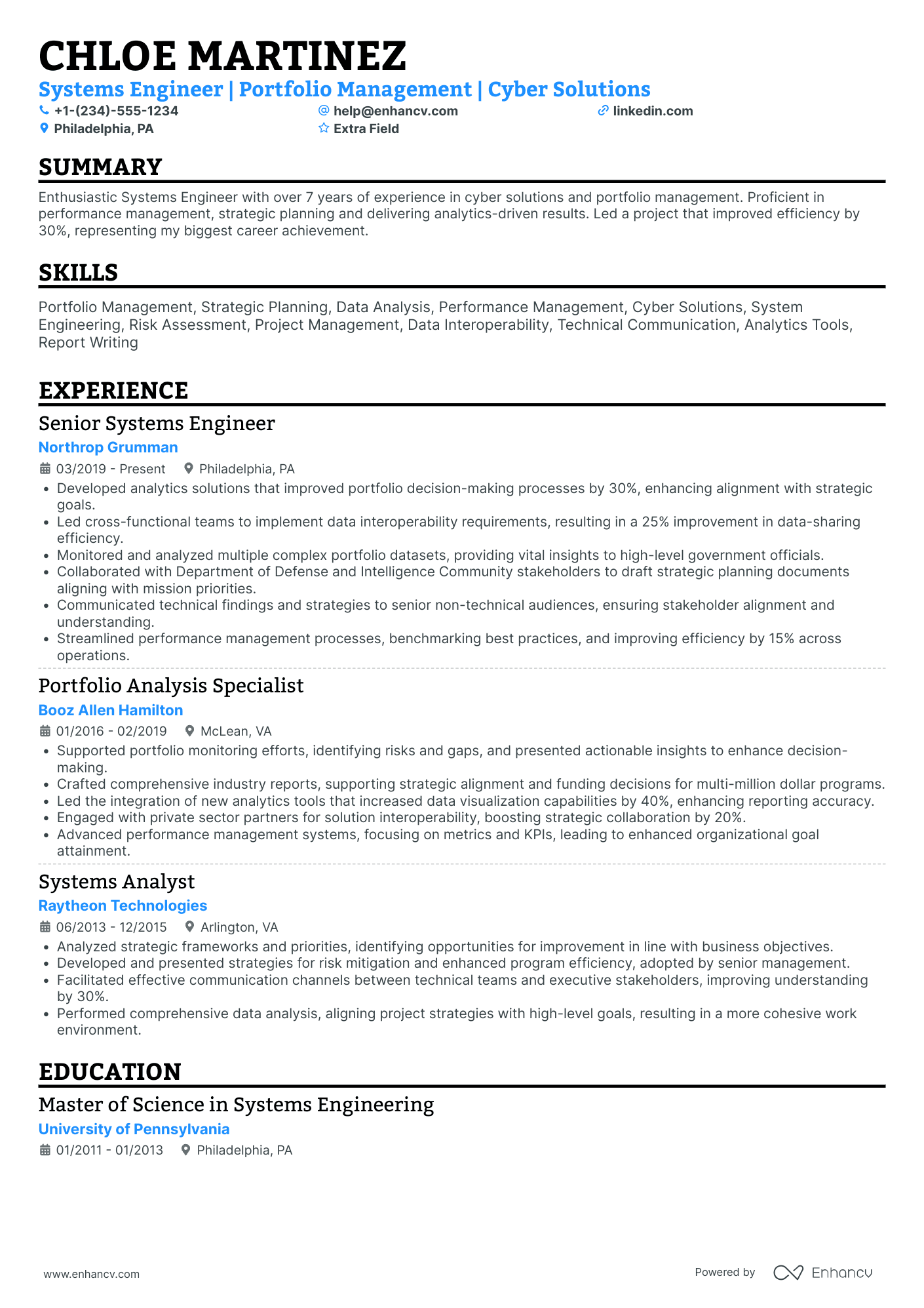 Defense Systems Engineer Resume Example