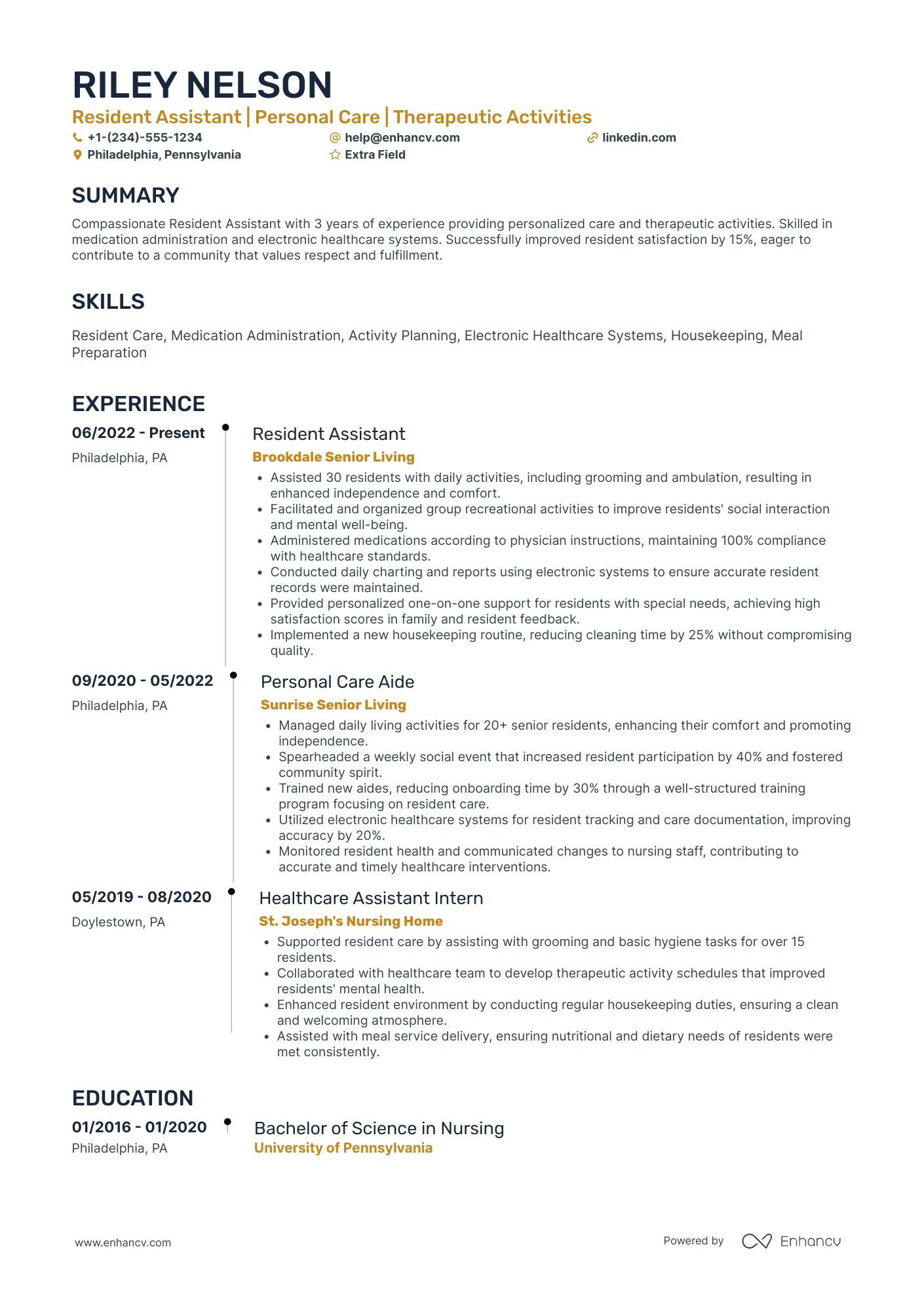 Resident Assistant Intern Resume Example