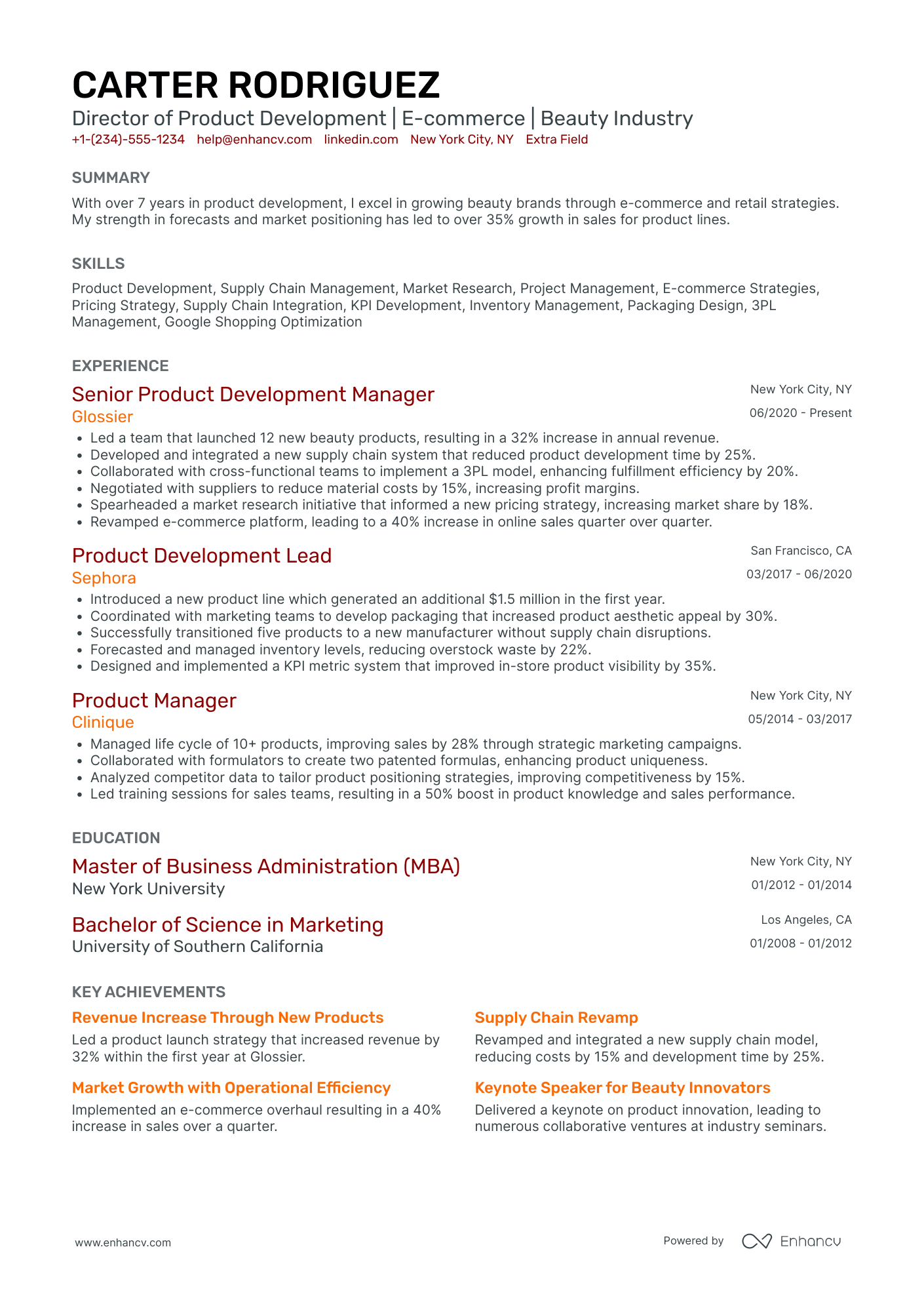 Director of Product Development Resume Example