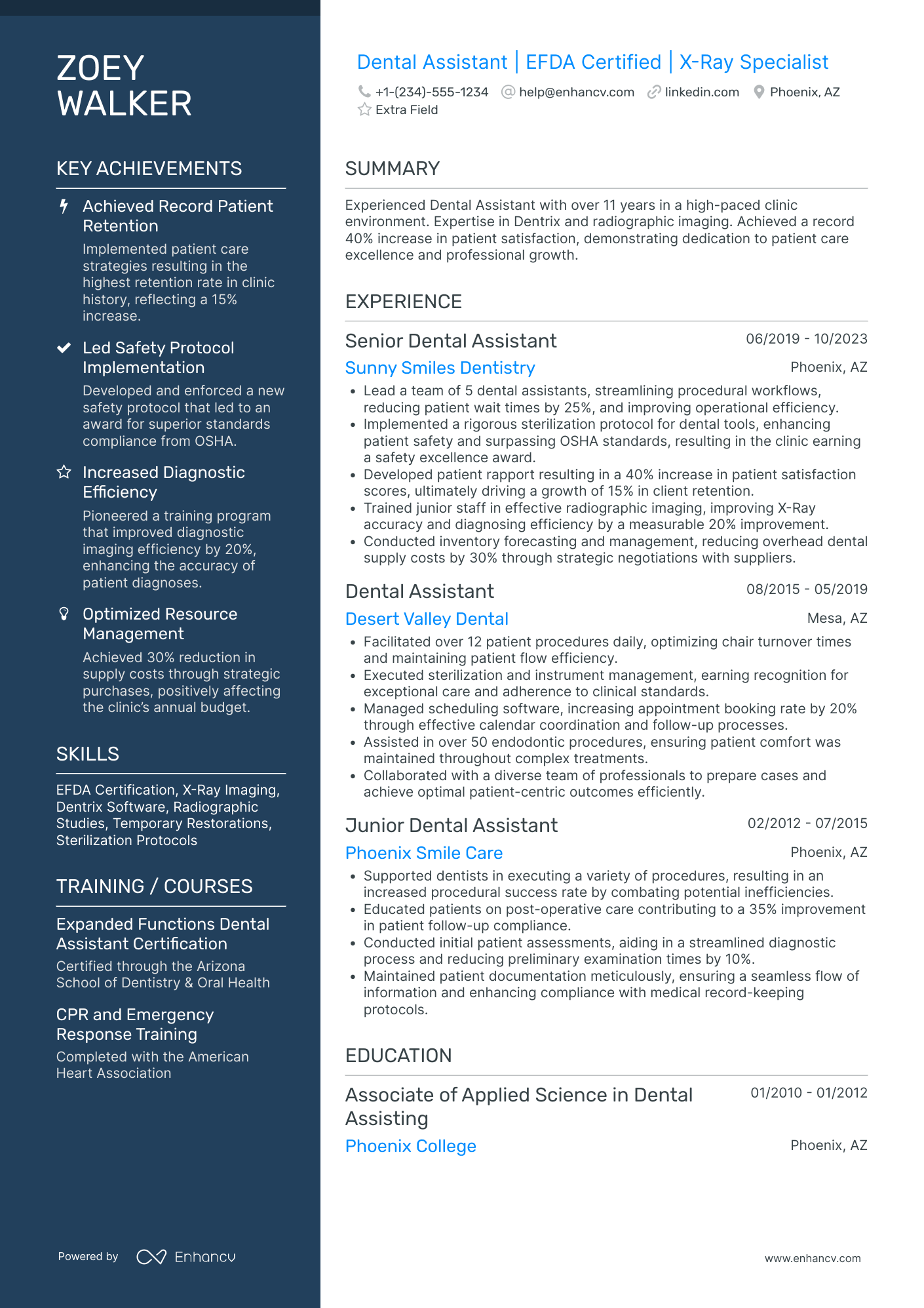 Advanced Dental Assistant Resume Example