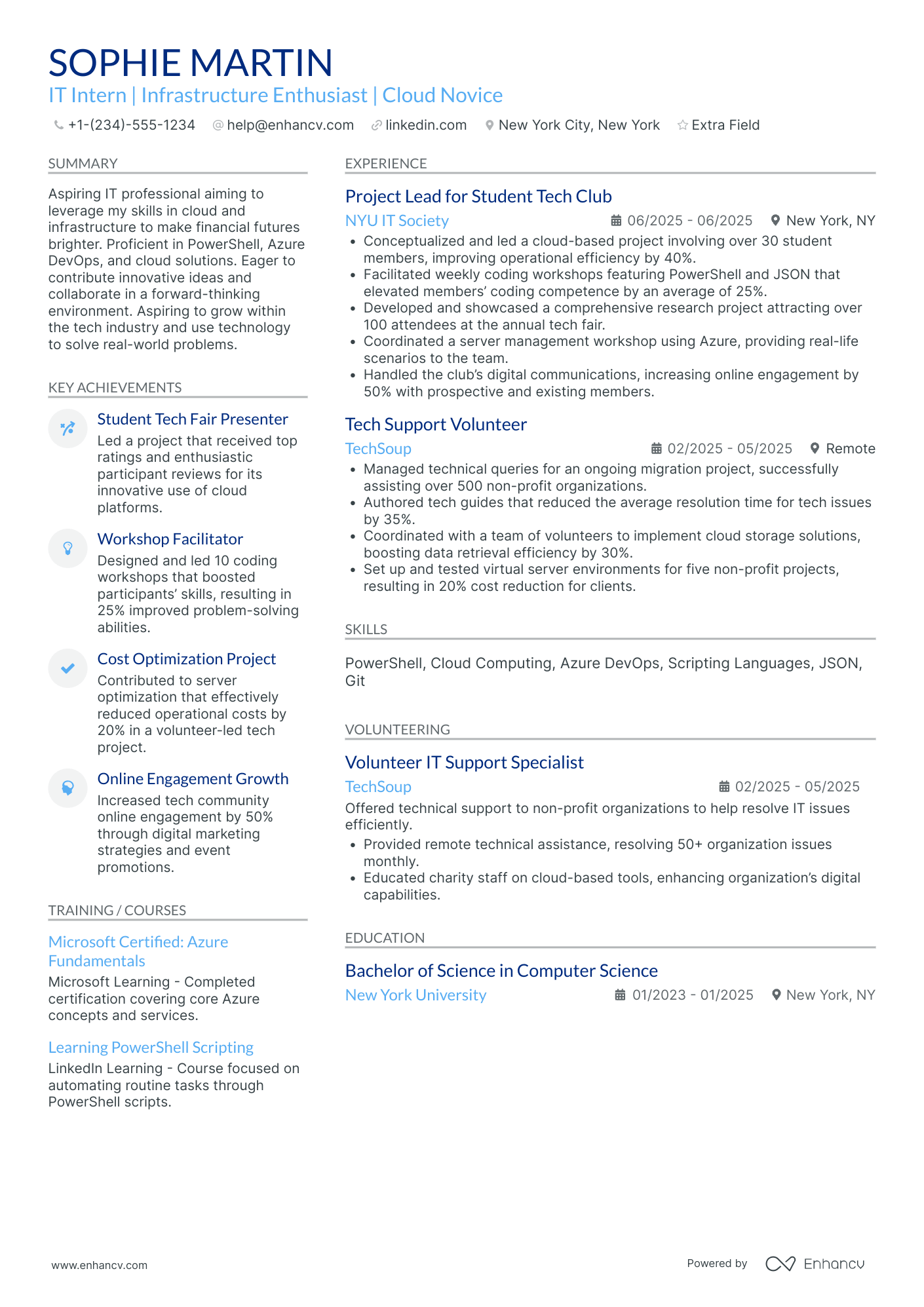 IT Cloud Services Intern Resume Example