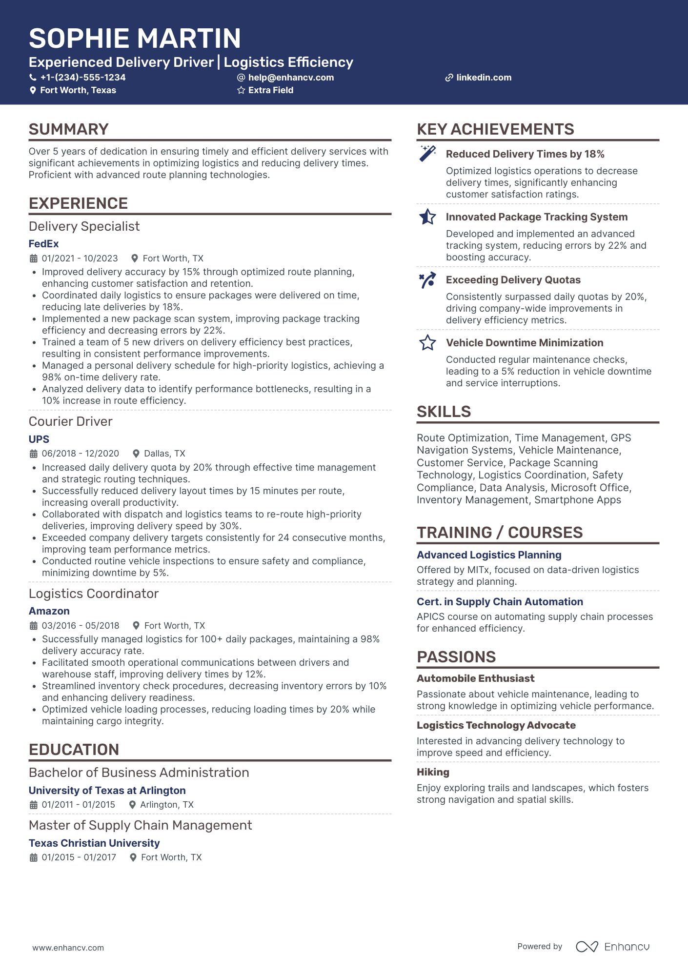 Courier Delivery Driver Resume Example