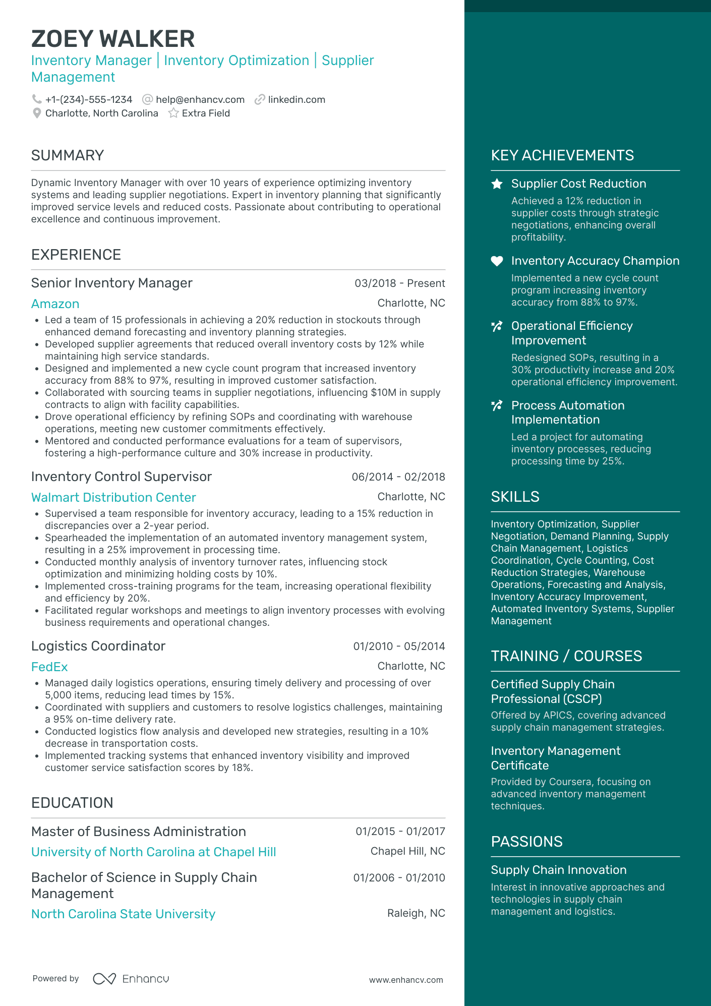 Factory Inventory Manager Resume Example