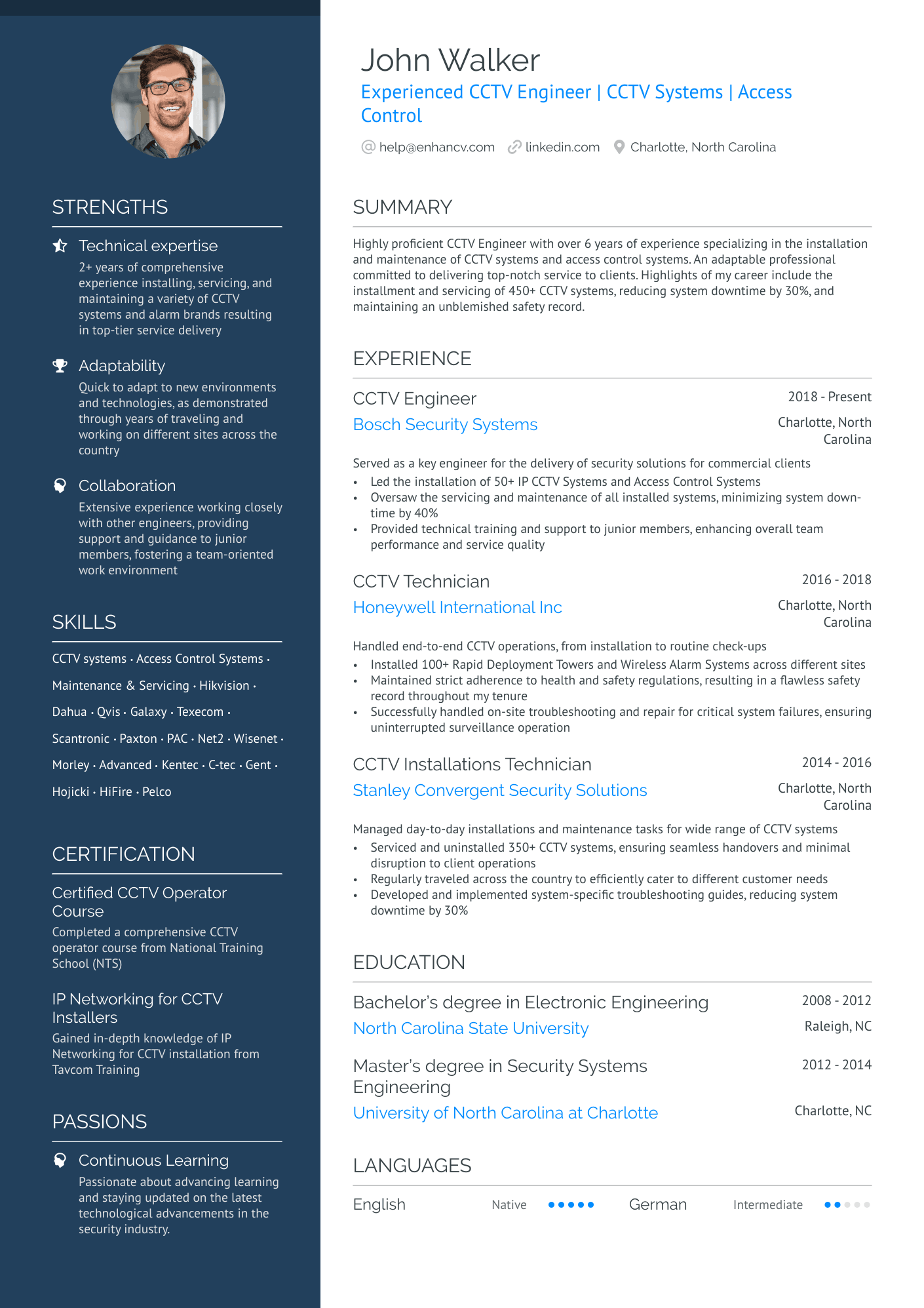 CCTV Systems Engineer Resume Example