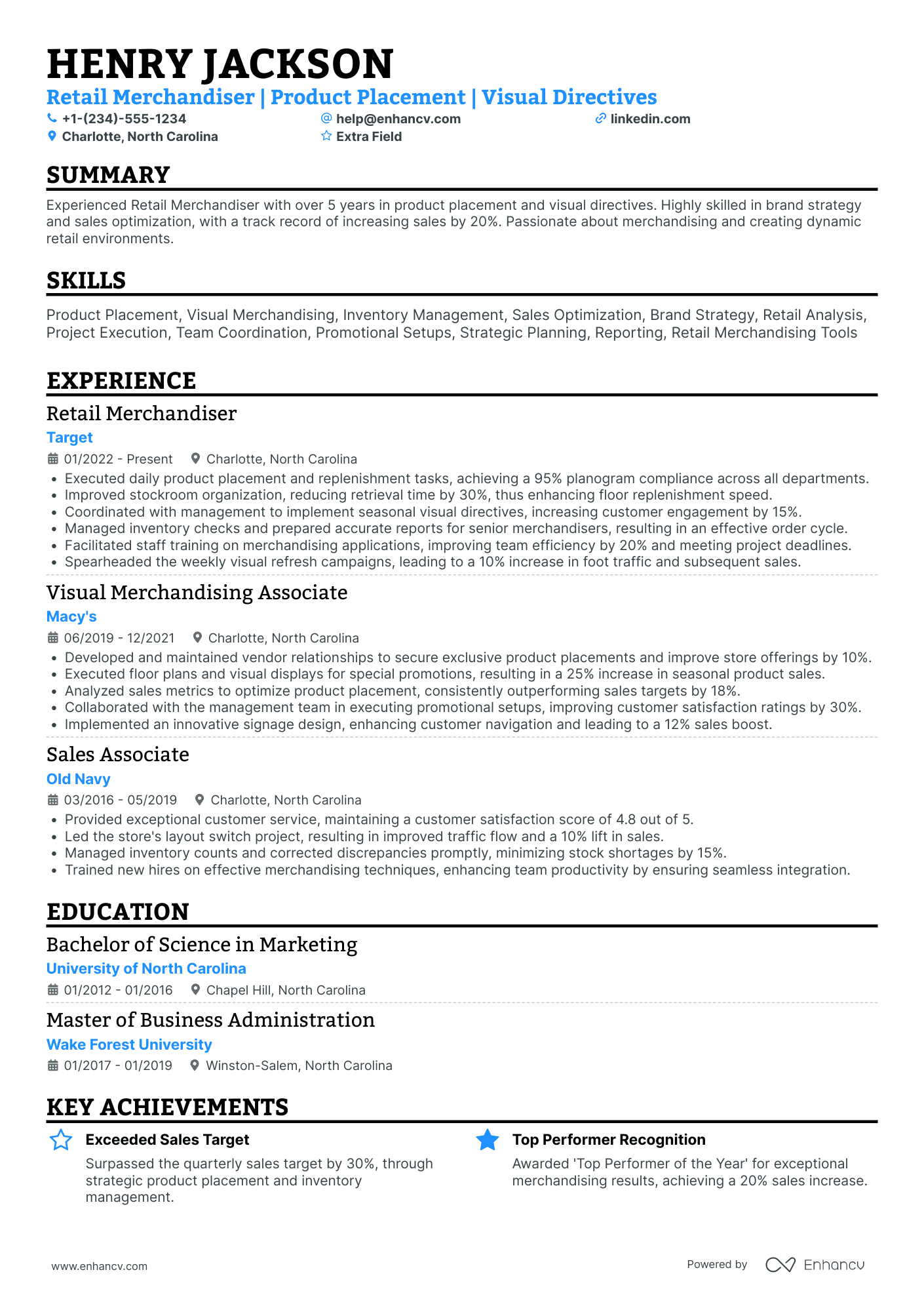 Retail Merchandiser Resume Example