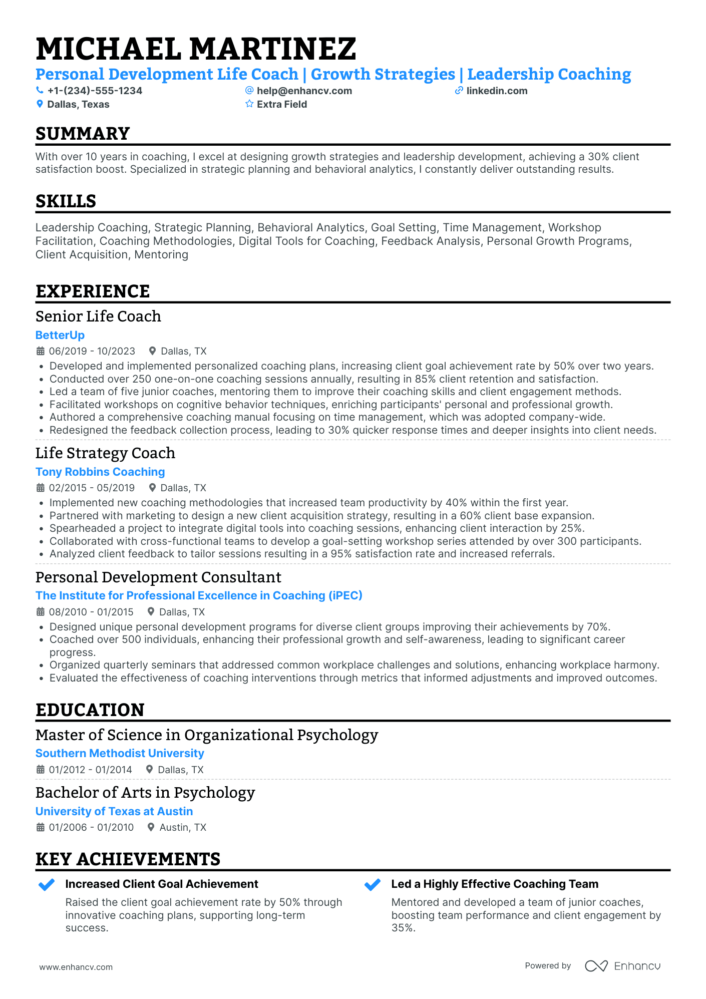 Personal Development Life Coach Resume Example