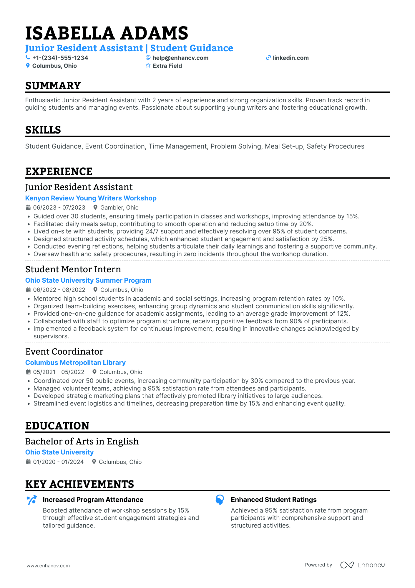 Resident Assistant Mentor Resume Example