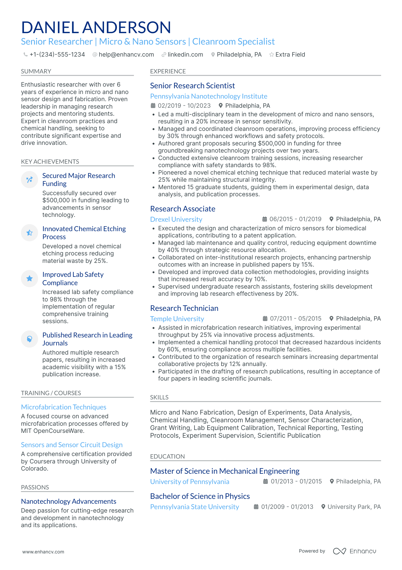 Academic Researcher Resume Example