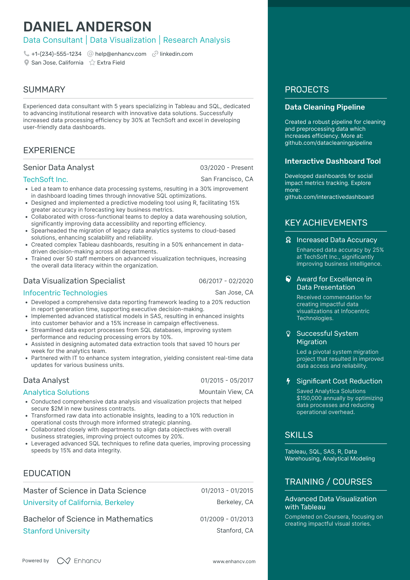 Senior Data Mining Consultant Resume Example