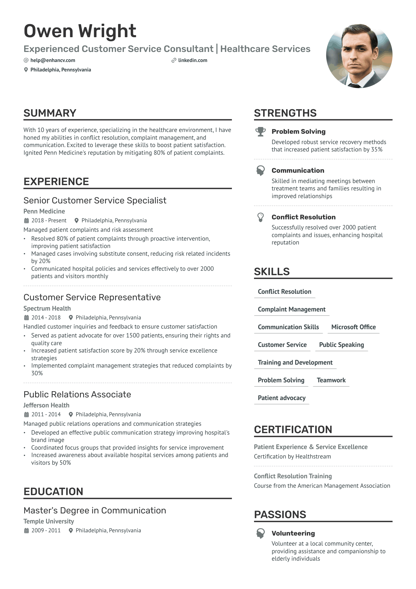 Customer Service Consultant Resume Example