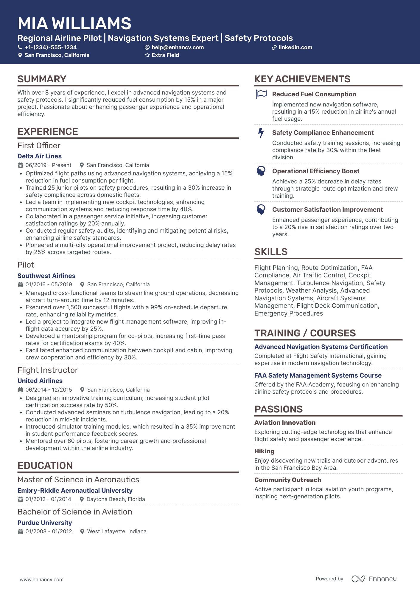 Regional Airline Pilot Resume Example