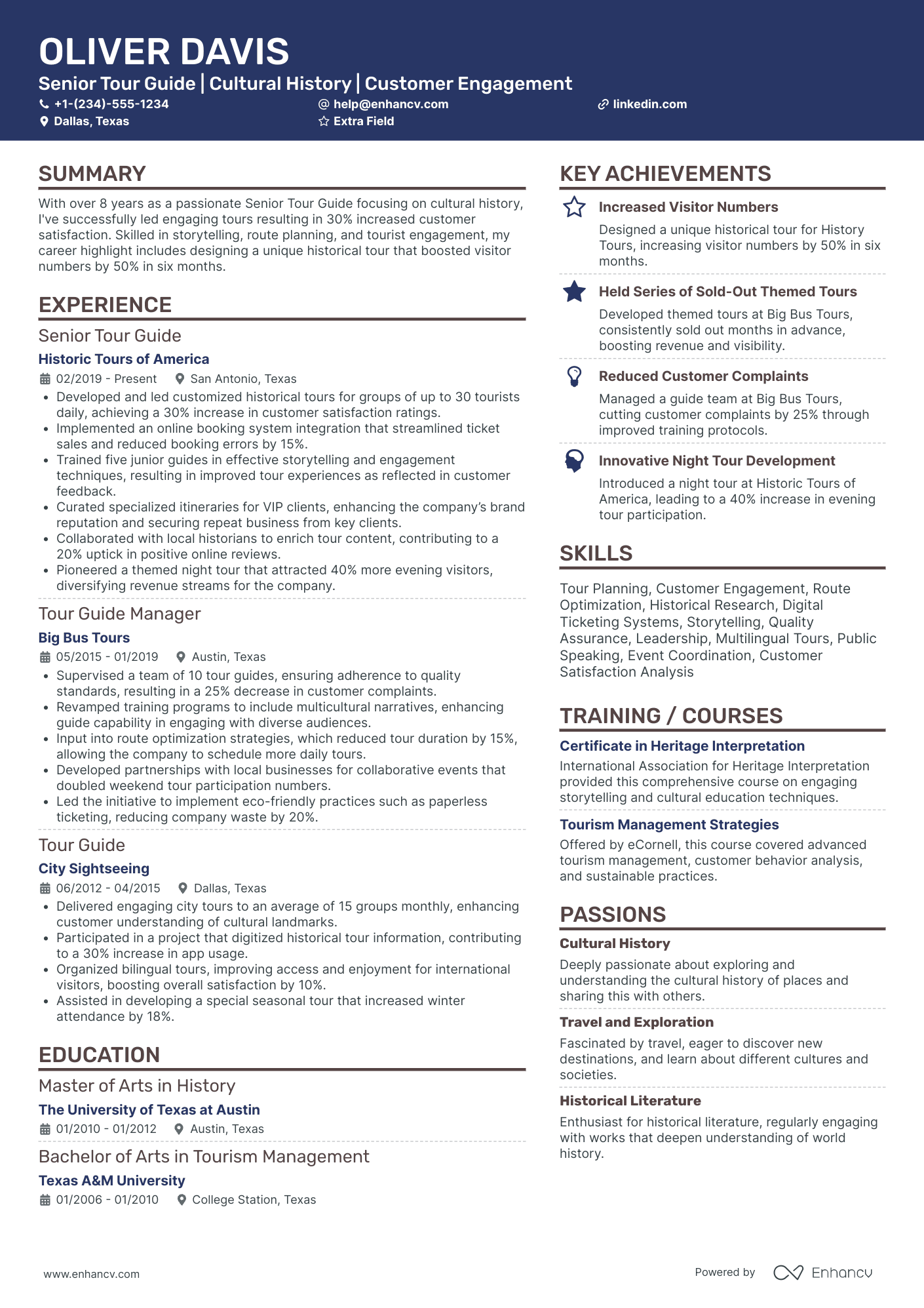 Senior Tour Guide Resume Example