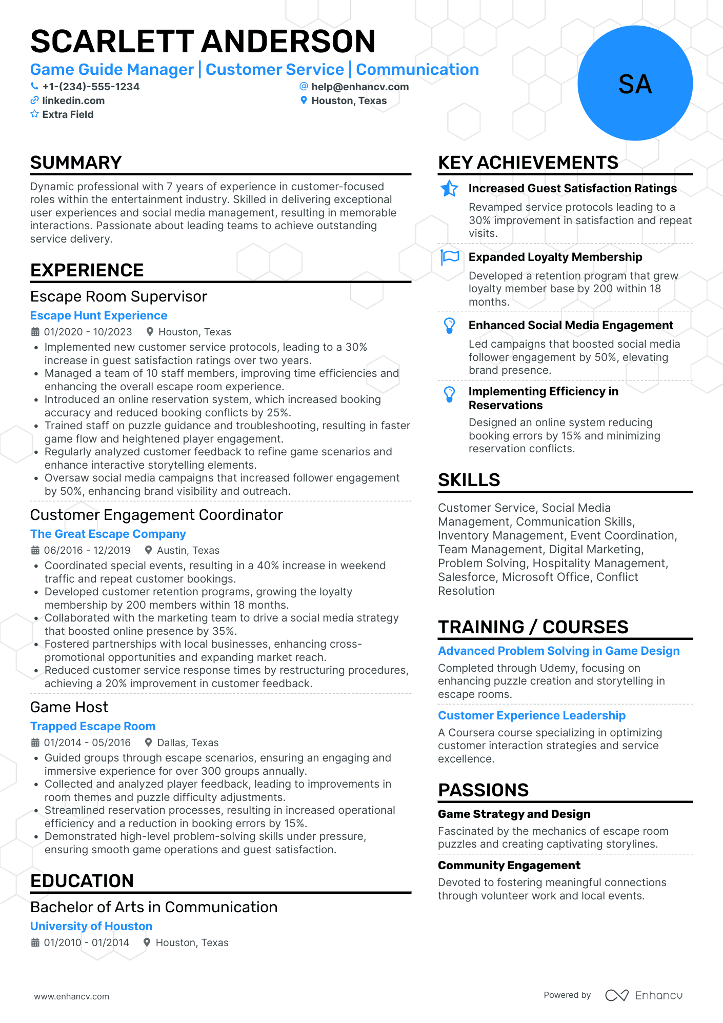 Escape Room Puzzle Creator Resume Example