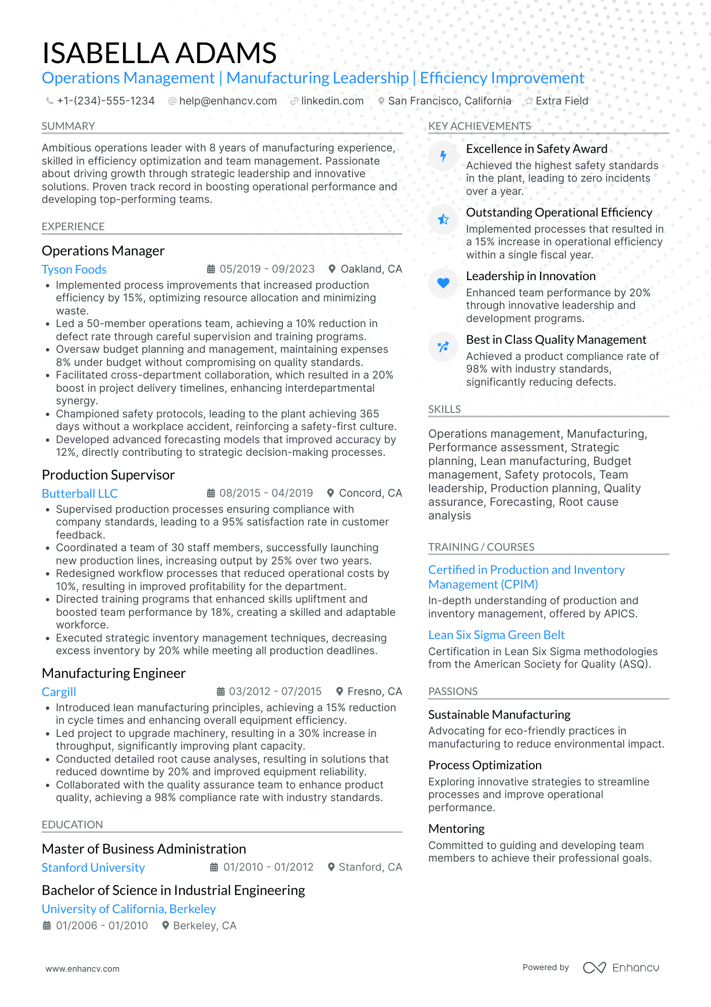 Factory Training Manager Resume Example