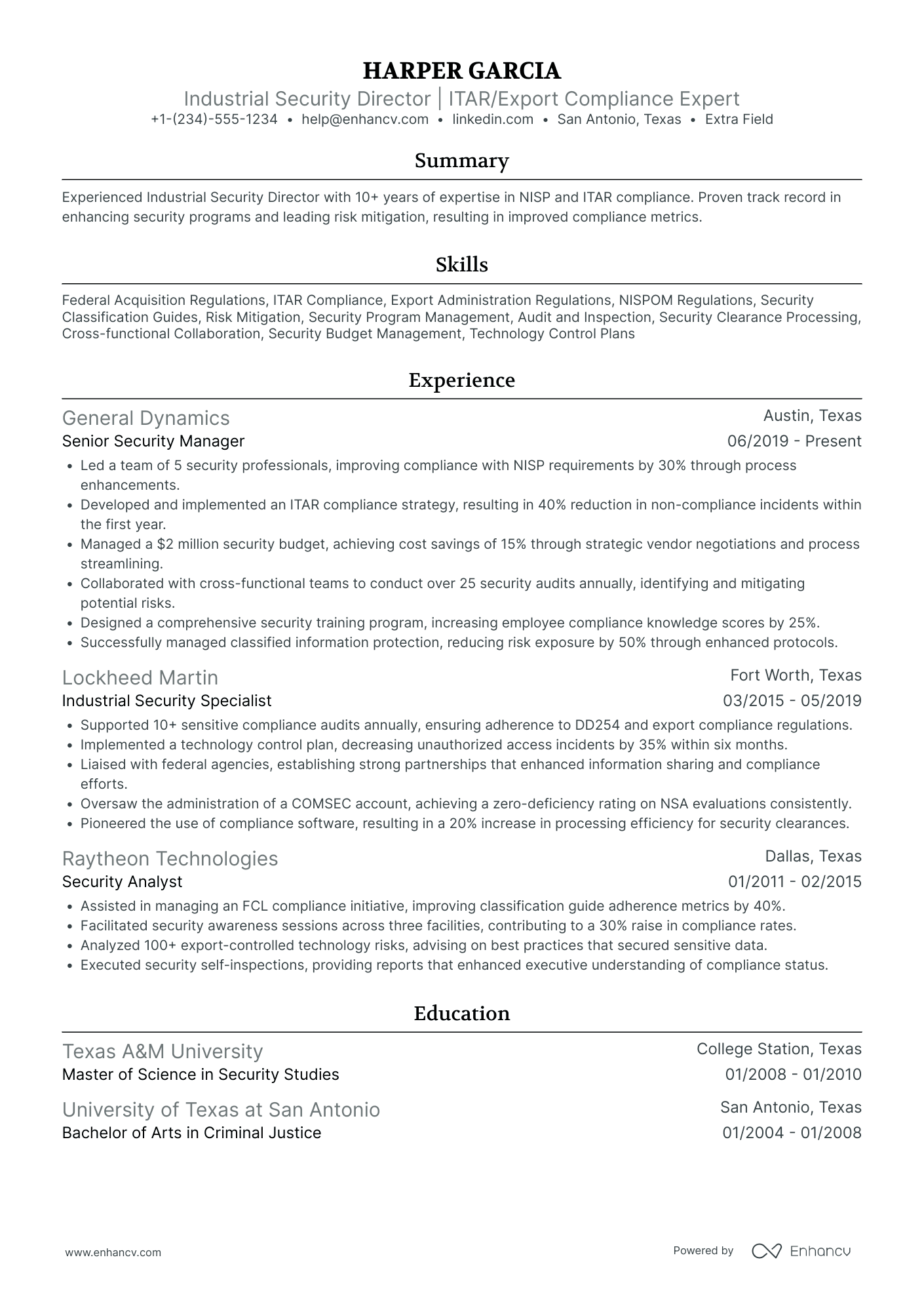 Industrial Security Officer Resume Example