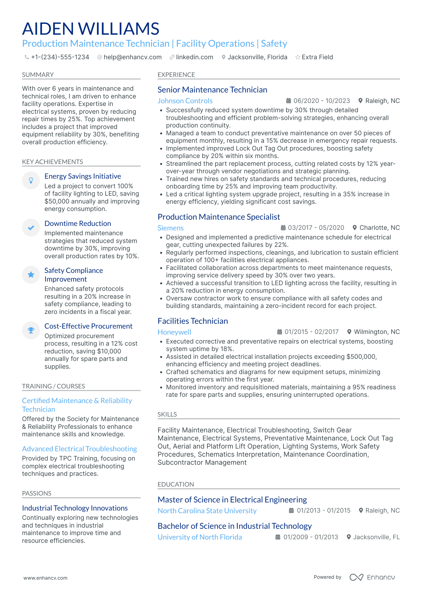 Production Maintenance Technician Resume Example