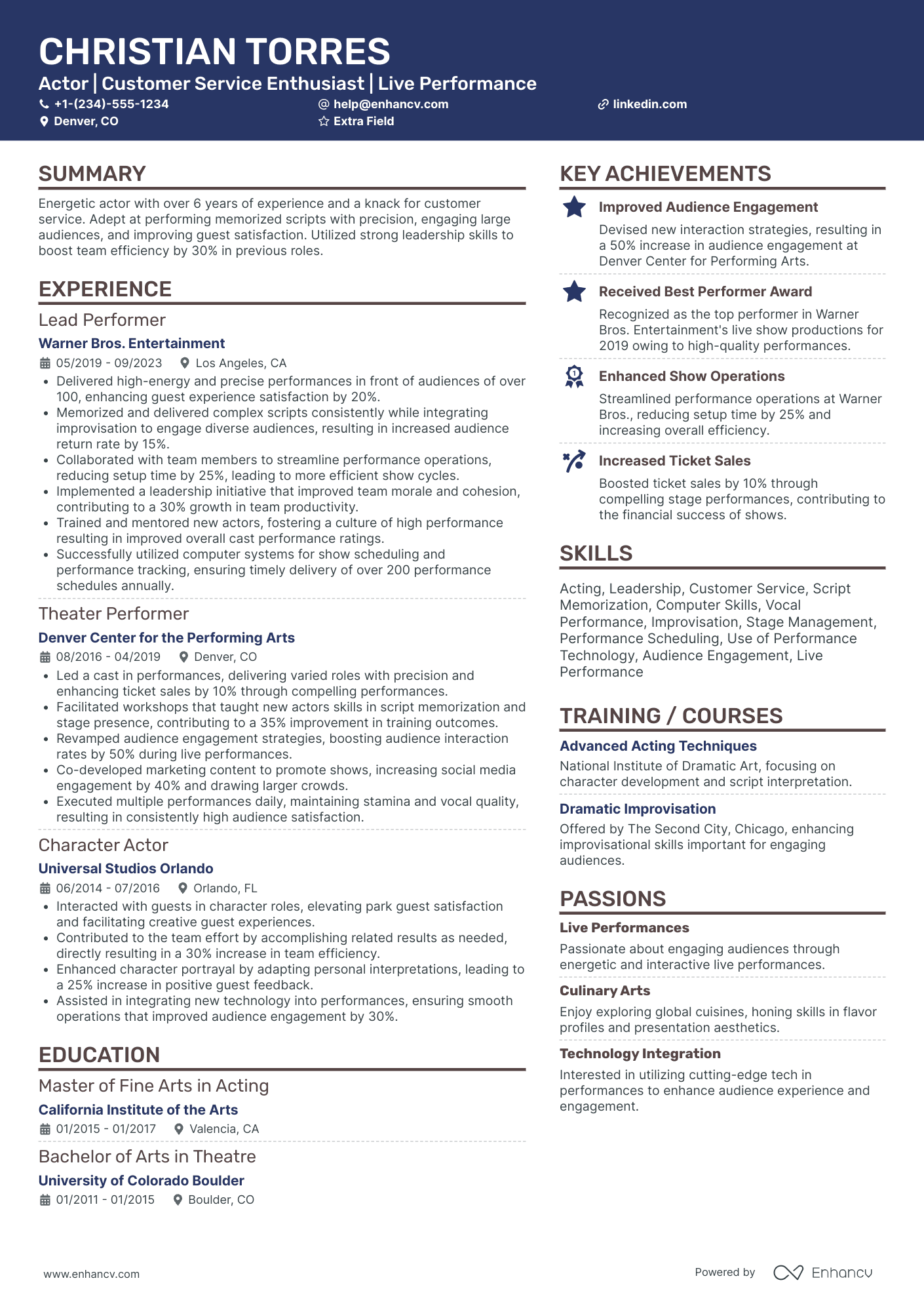 Comedic Actor Resume Example