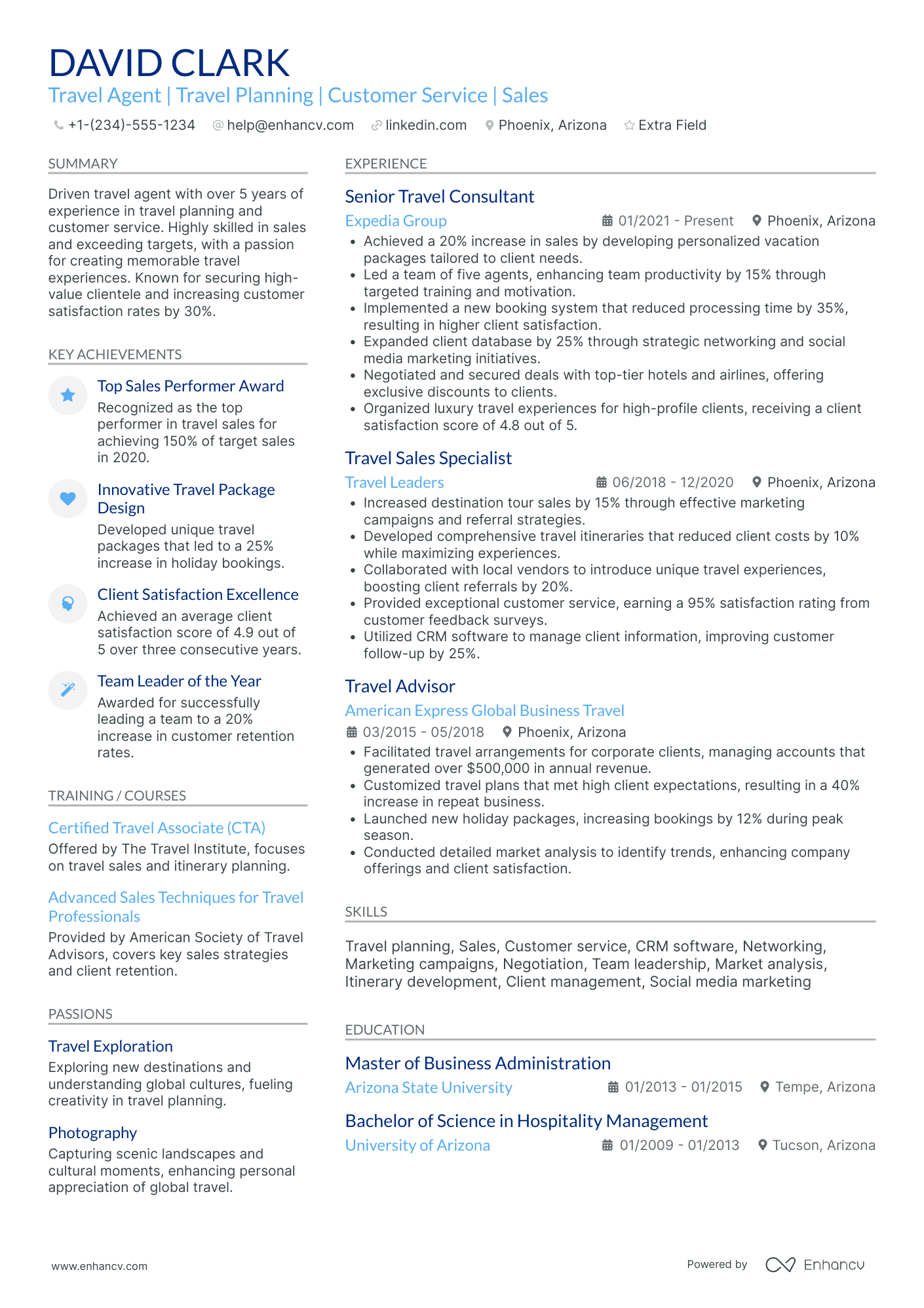 Travel Agency Reservation Sales Agent Resume Example