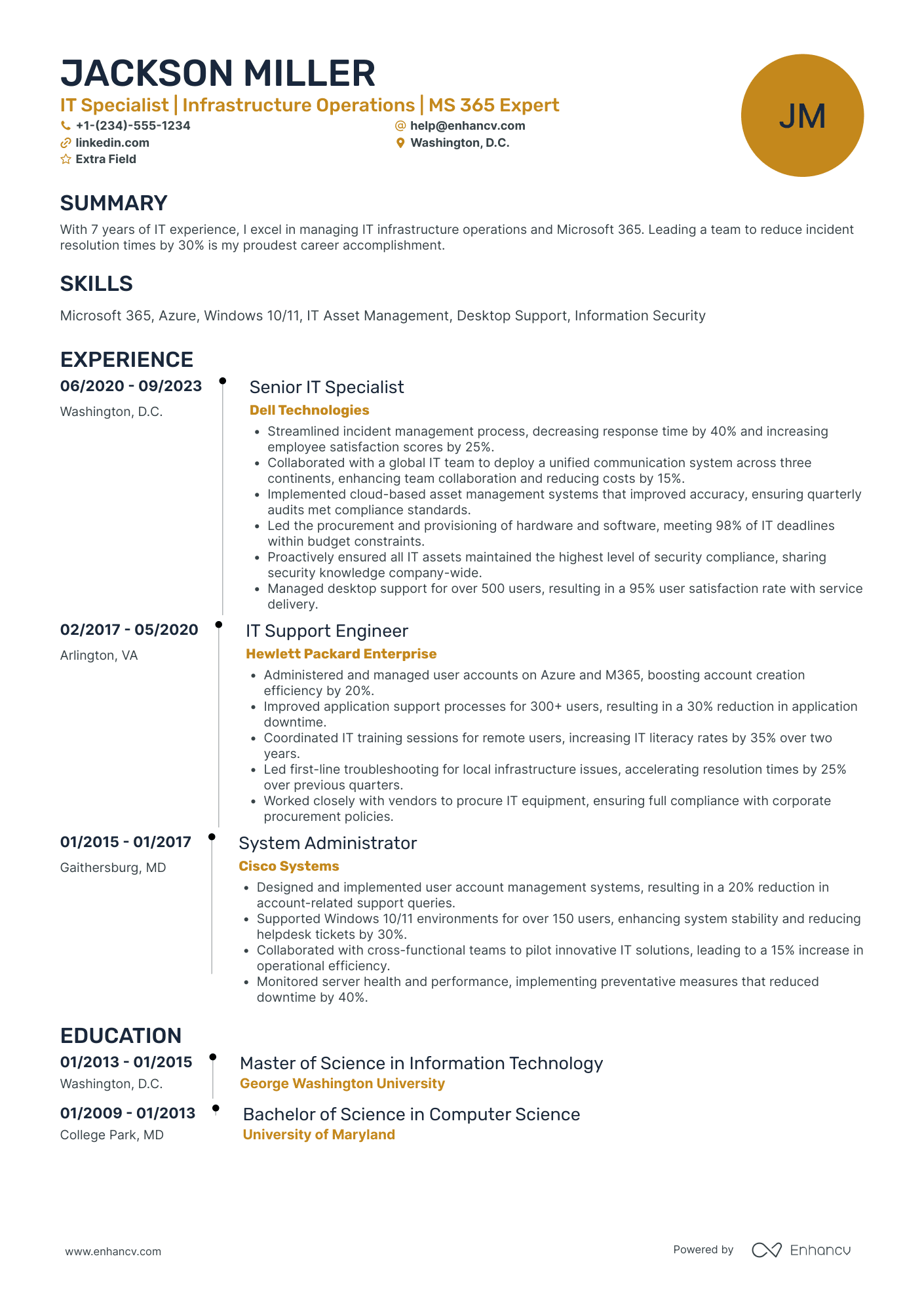 IT Operations Specialist Resume Example