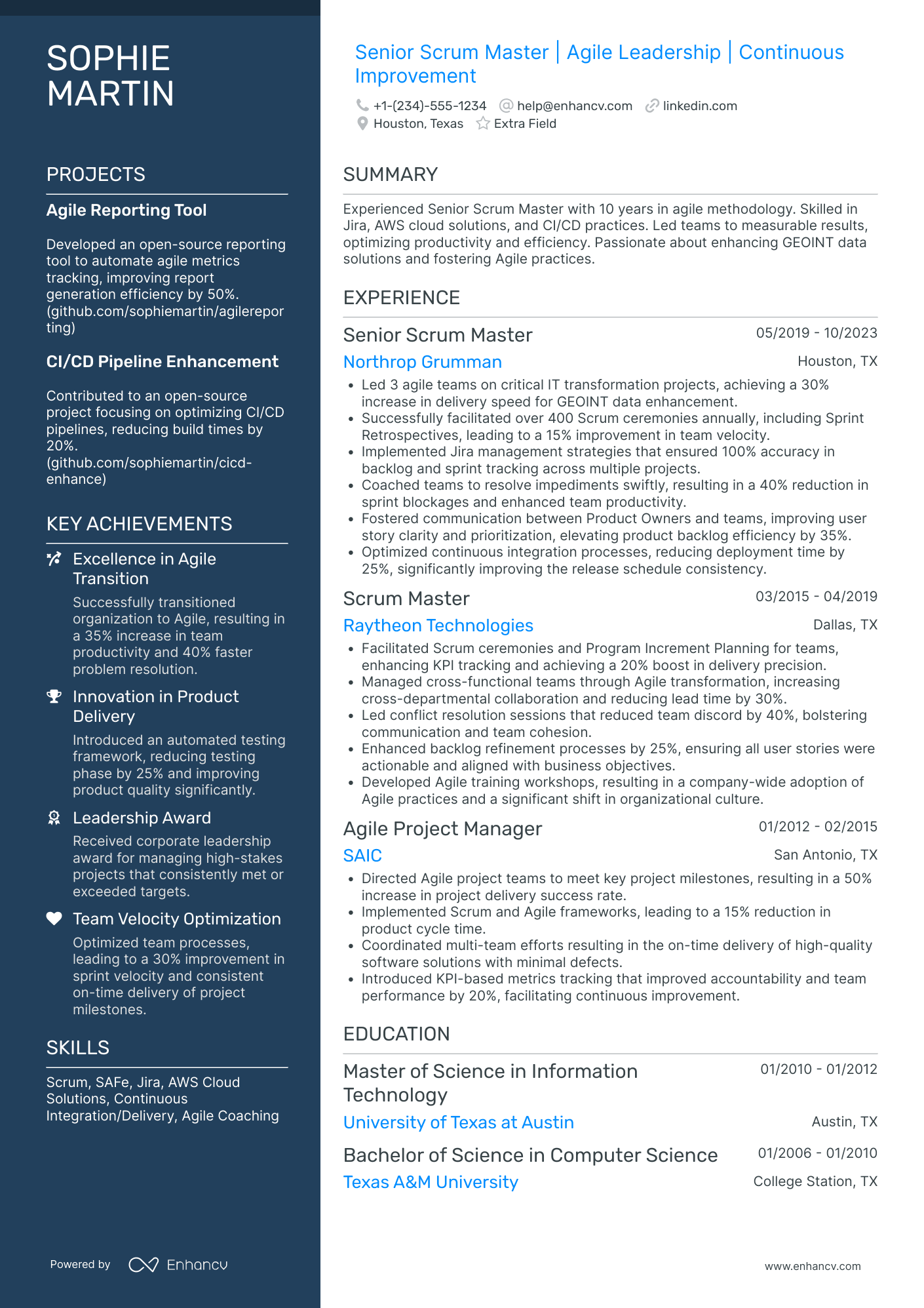 Certified Scrum Master Resume Example