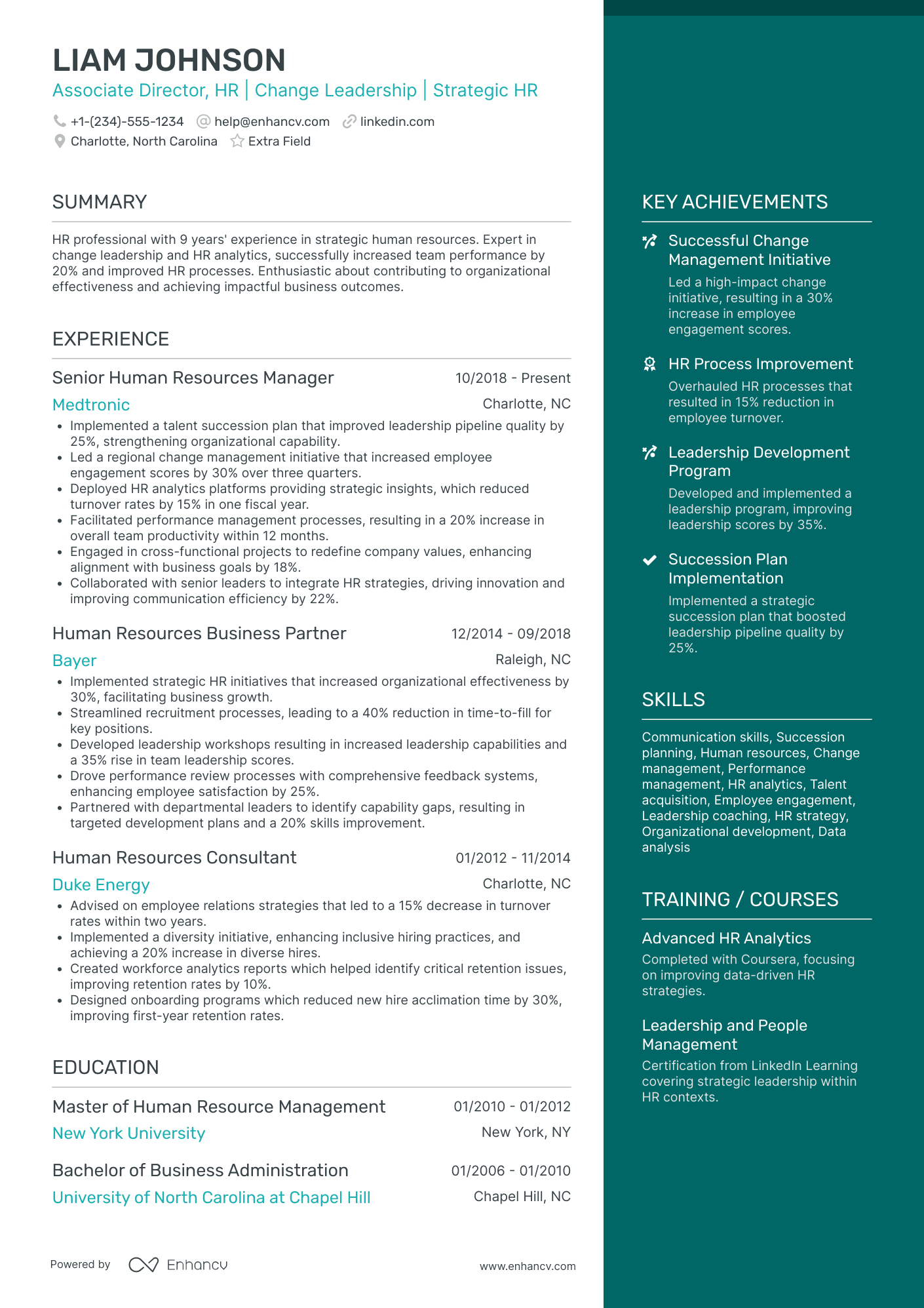 General Manager of Human Resources Resume Example