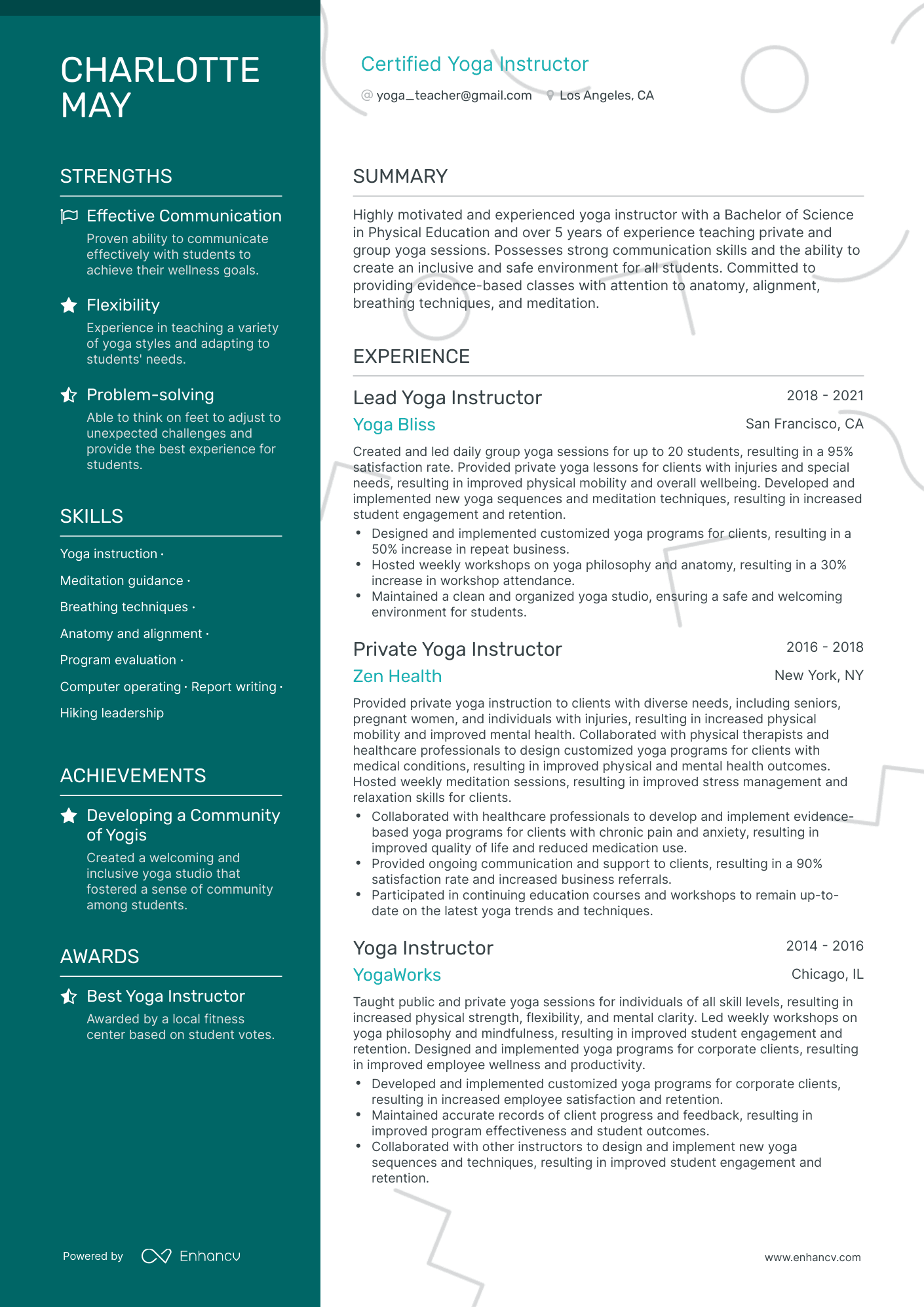 2 Yoga Instructor Resume Examples & Guide for 2024