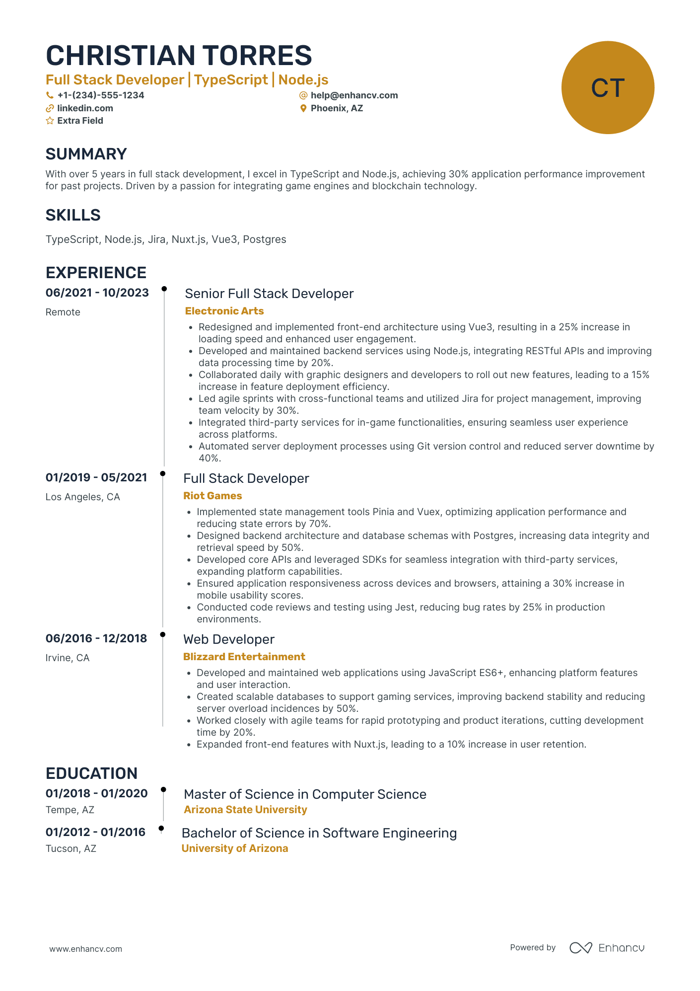 Blockchain Full Stack Developer Resume Example