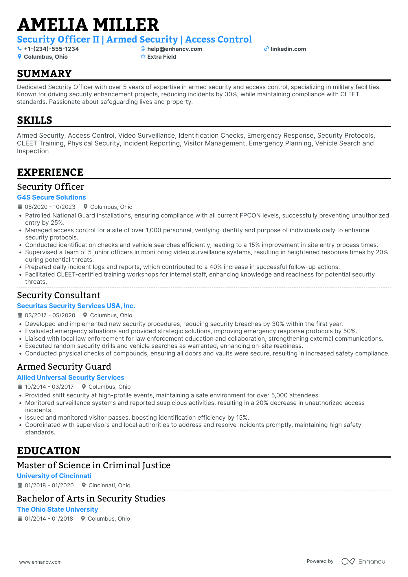 Residential Security Guard Resume Example