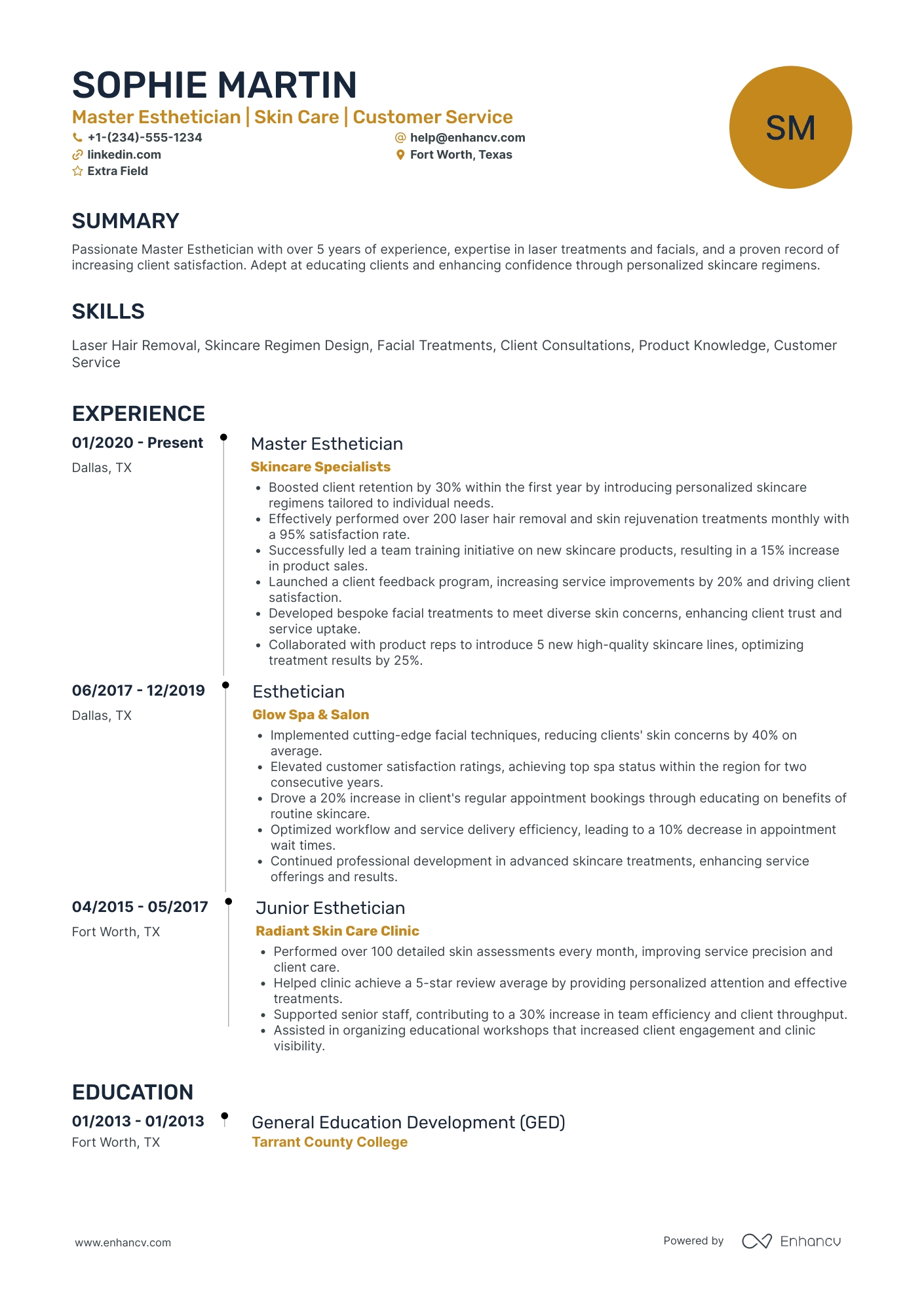 Master Esthetician Resume Example