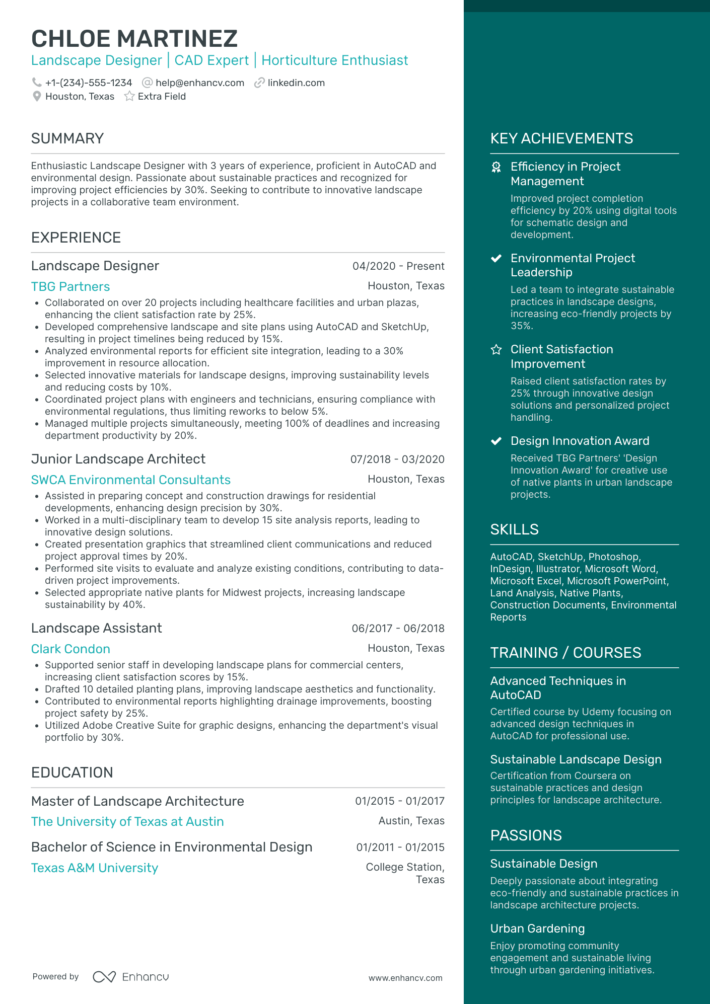 Landscaping Designer Resume Example