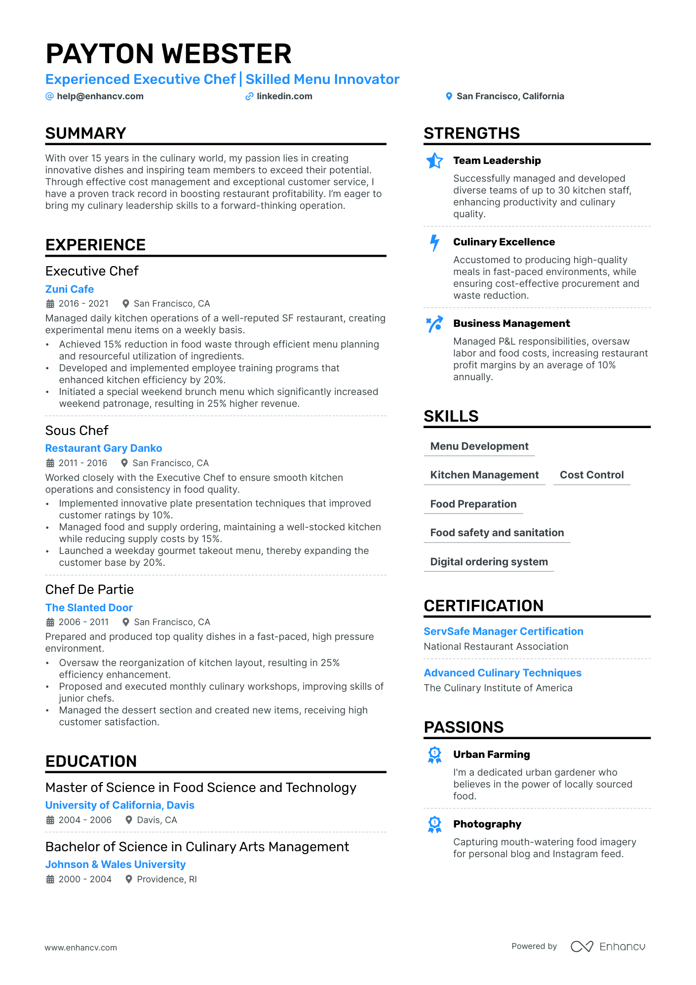 Executive Chef Resume Example