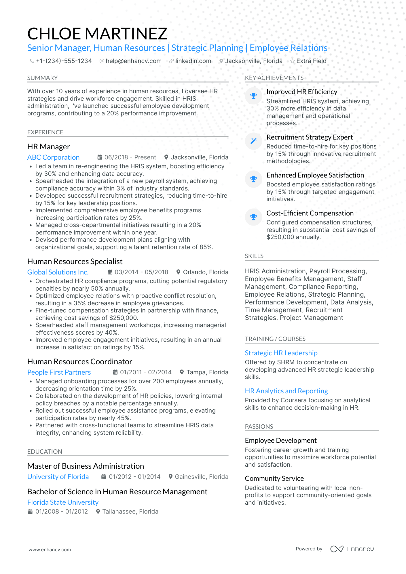 Human Resources Supervisor Resume Example