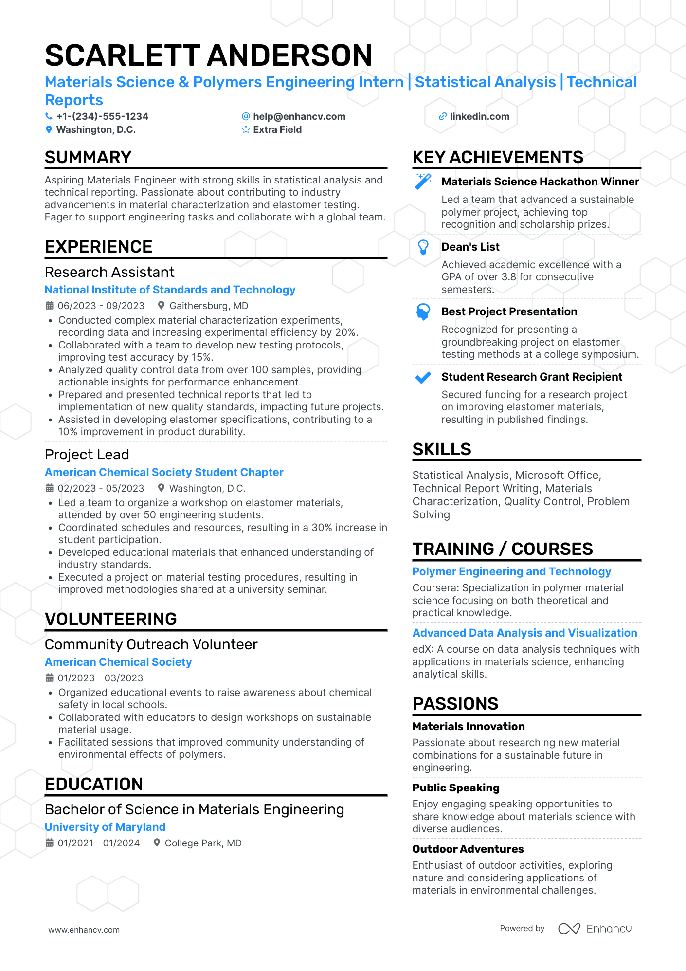 Materials Engineering Intern Resume Example