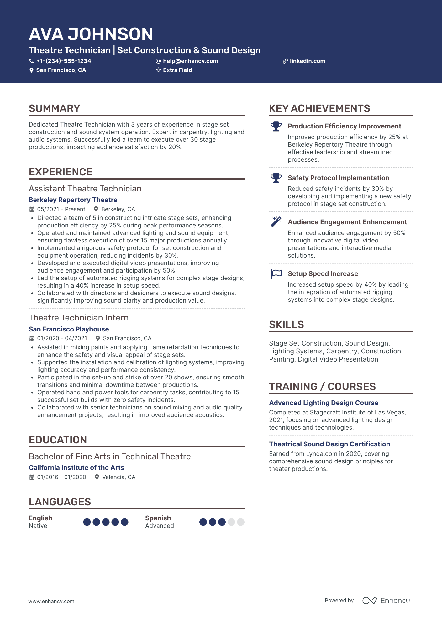 Junior Theater Technician Resume Example